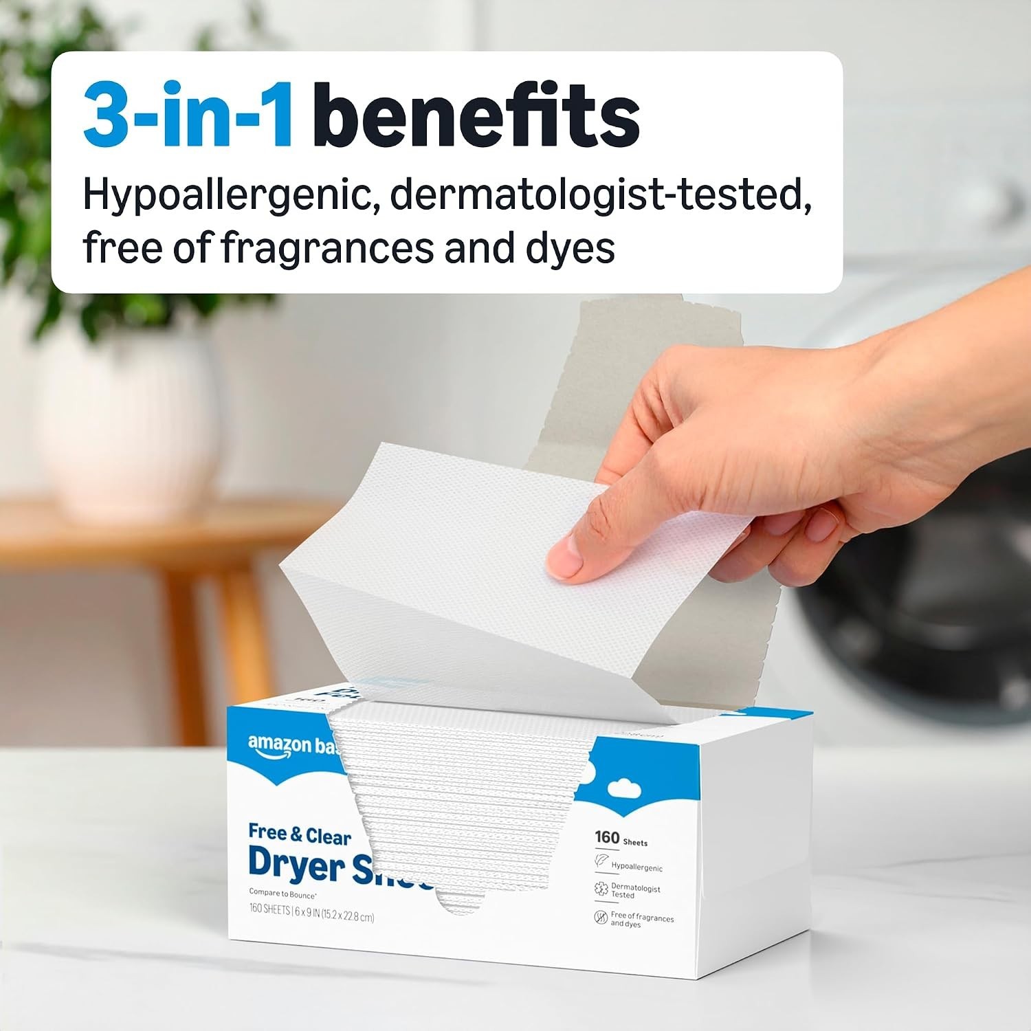 160 Hypoallergenic Dryer Sheets – Controls Static and Wrinkles, Unscented Care