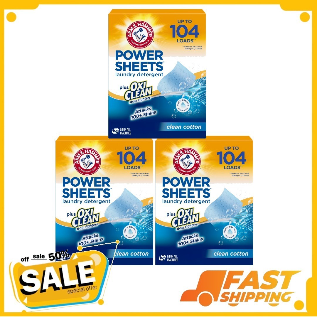 3P ARM & HAMMER Power Sheets Plus OxiClean Stain Fighters Laundry Detergent 104C
