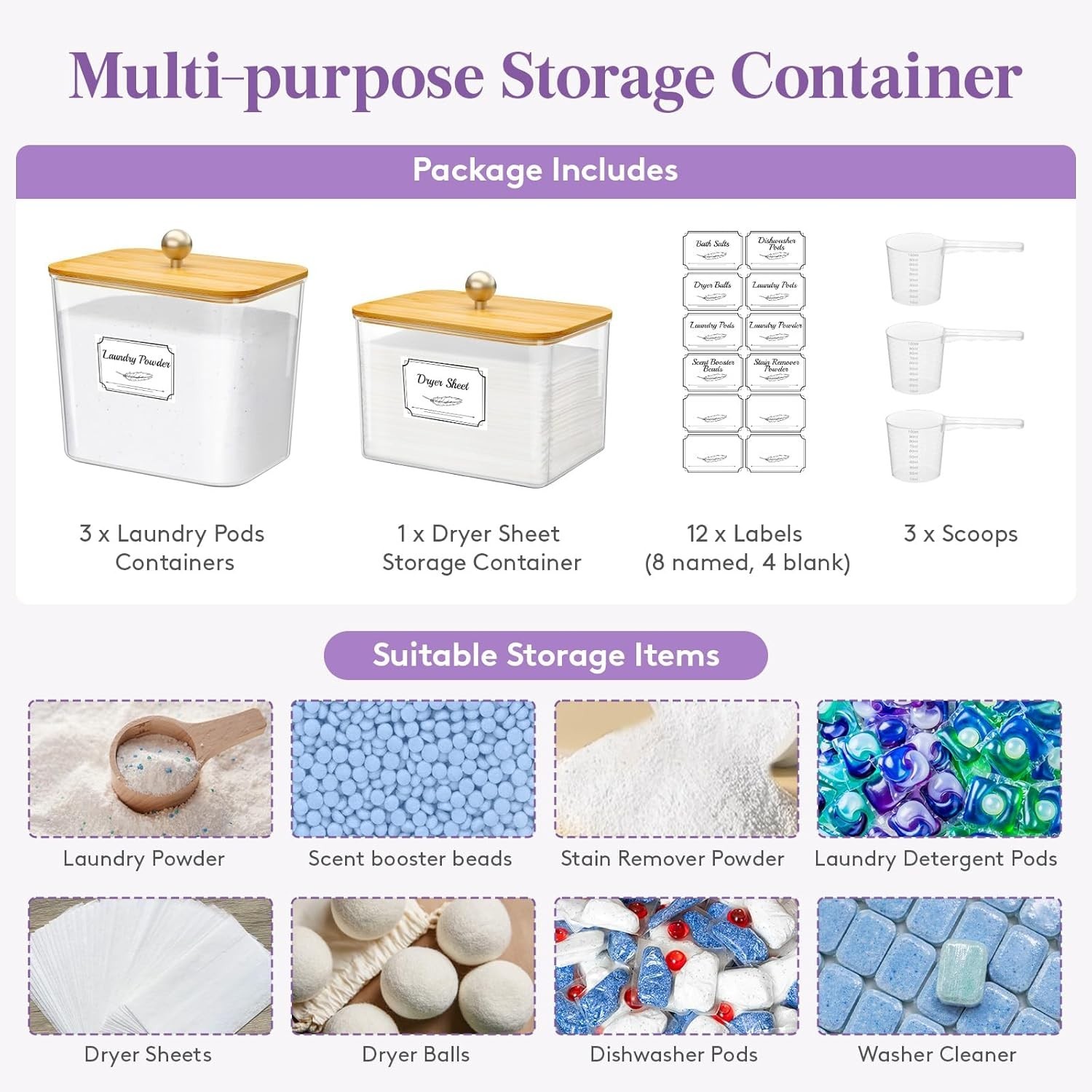 Laundry Pods Container W/ Lid Dryer Sheet Holder Room Organization Storage