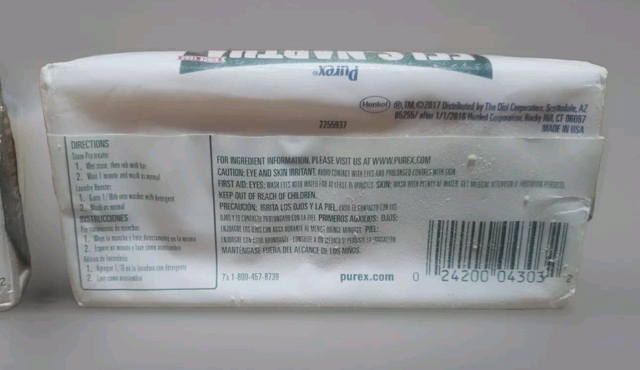 New Fels-Naptha By Purex Laundry Bar Soap And Stain Remover Lot Of 2 Bars