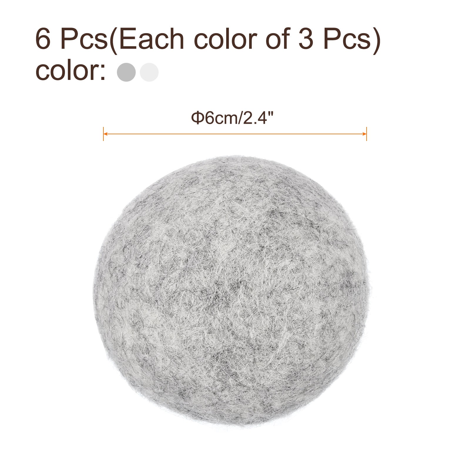 6Pcs Balls 2.6 Inches Wool Balls for Dryer White and Light Grey