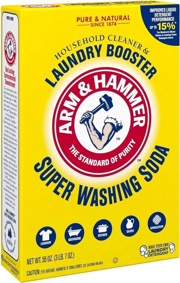 Arm & Hammer Super Washing Soda Detergent Booster & Household Cleaner, 55oz.