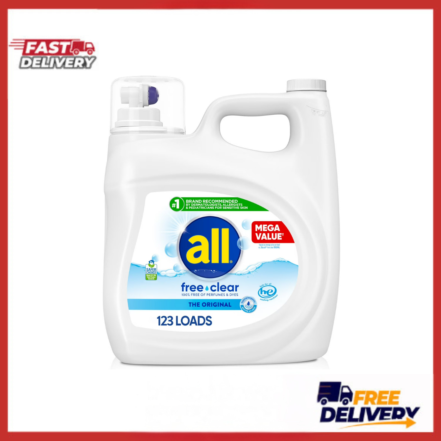 all Free Clear Liquid Laundry Detergent, 154 oz, 123 Loads