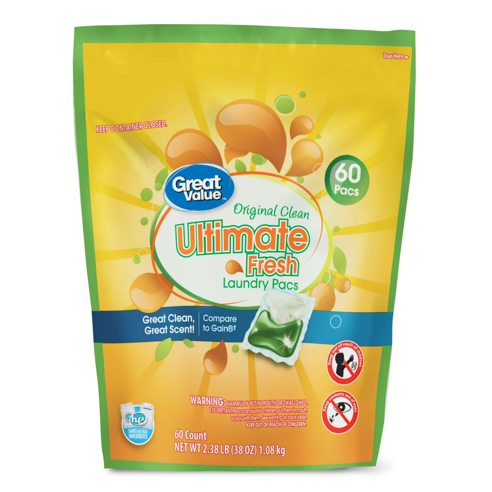 Great Value Ultimate Fresh Laundry Pacs 60 Ct 4-Pack Fast Ship USA