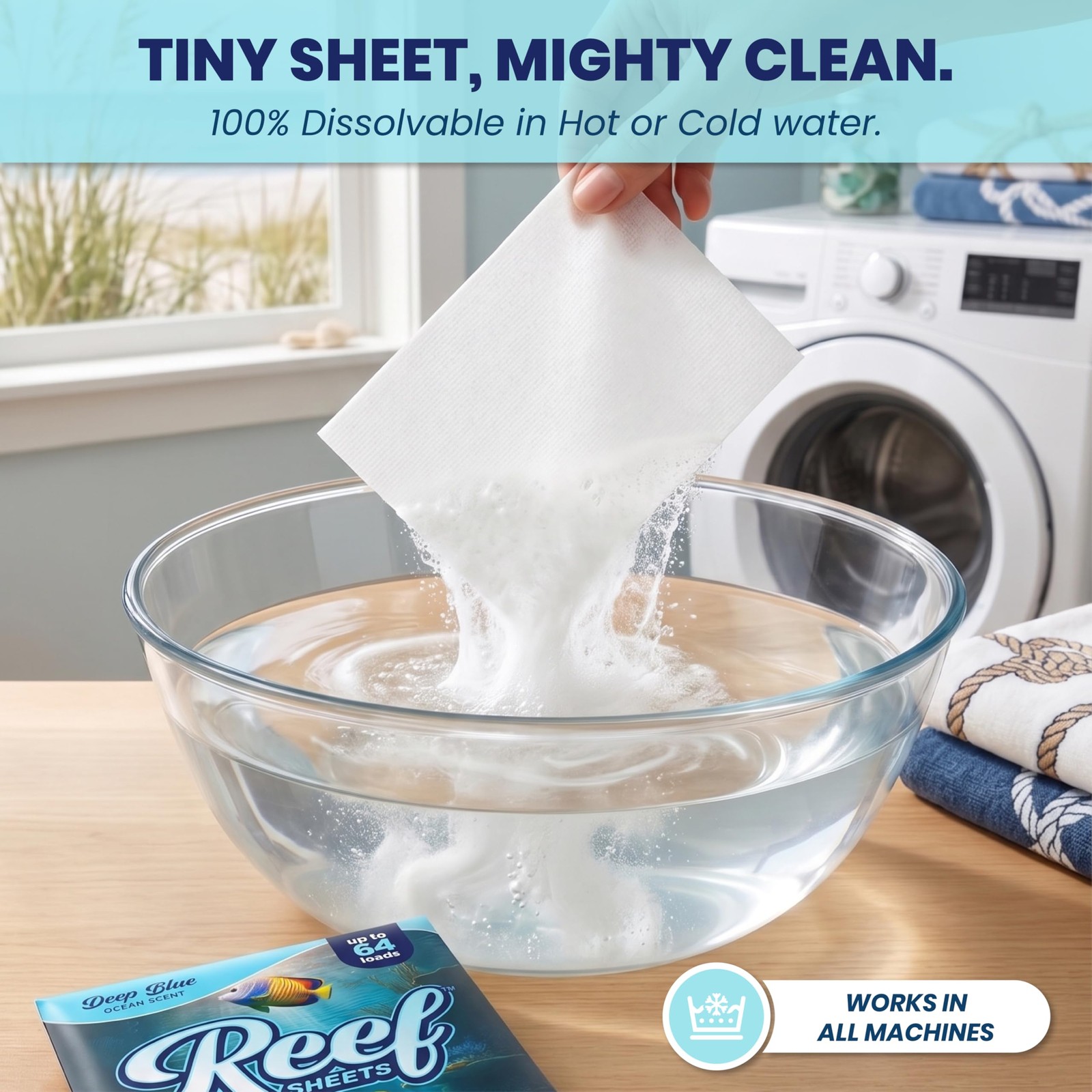 Laundry Detergent Sheets Hypoallergenic Deep Blue Ocean 64 Loads 32 PCS