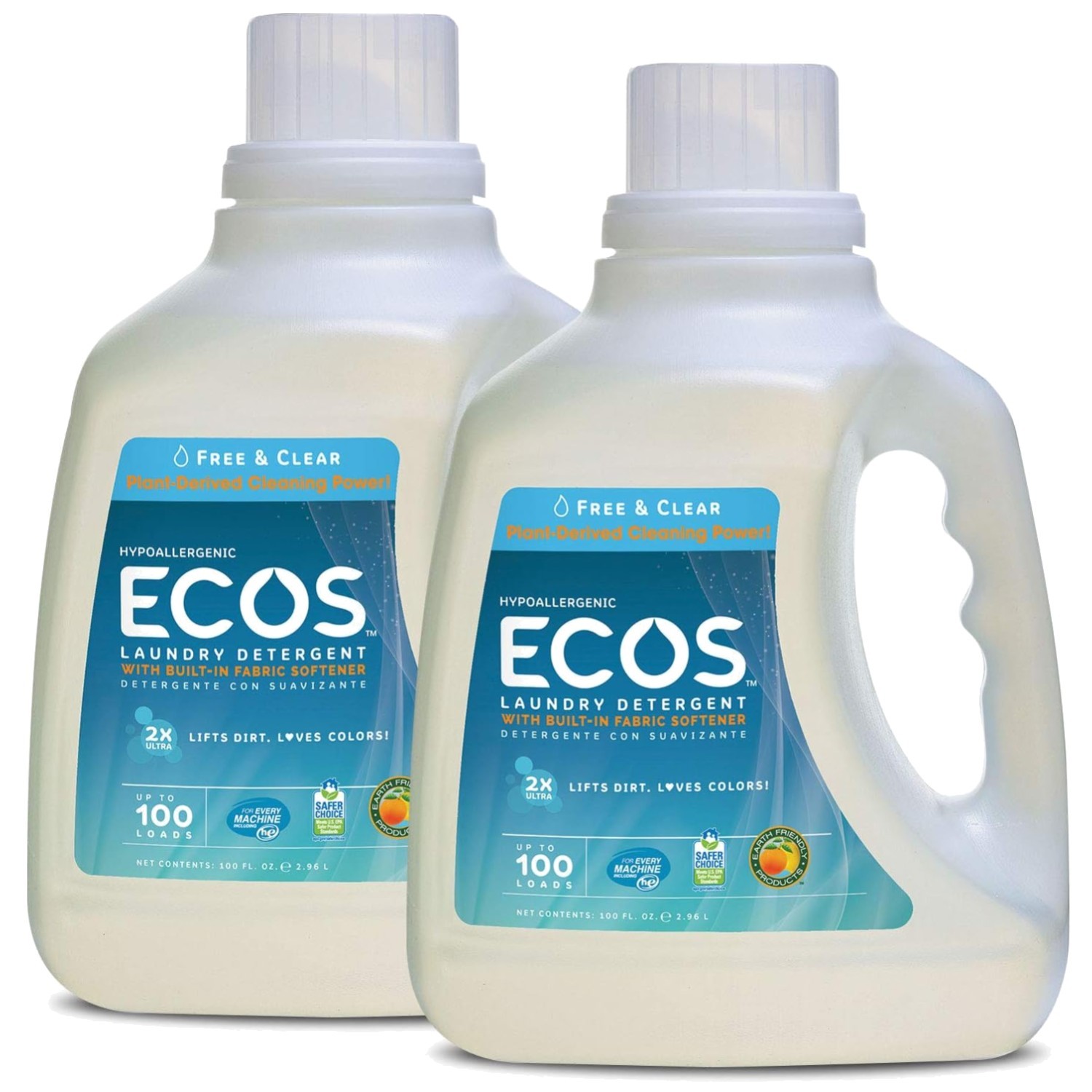 ECOS 2x Liquid Detergent, Free & Clear, 200 fl oz (2-Pack)