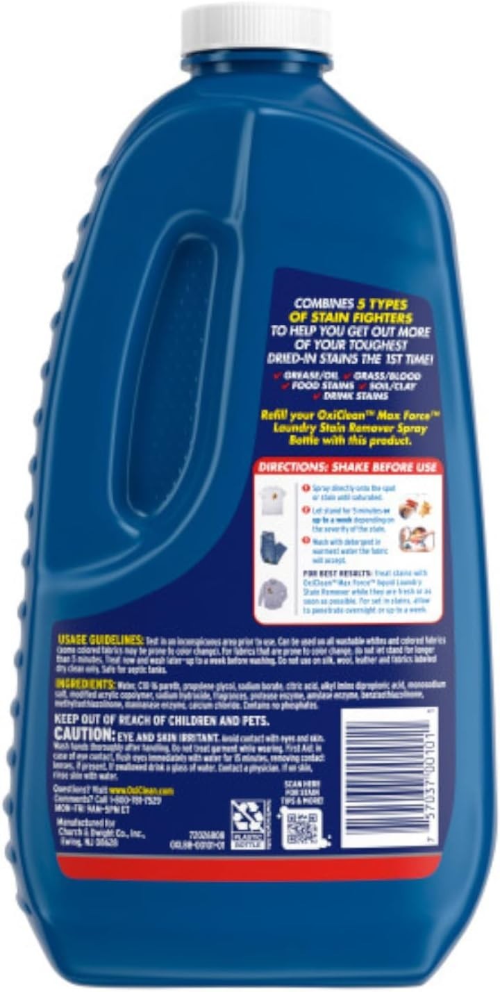 Max Force Laundry Stain Remover Spray, 12 fl oz + 48 Fl Oz Refill Bottle Kit …
