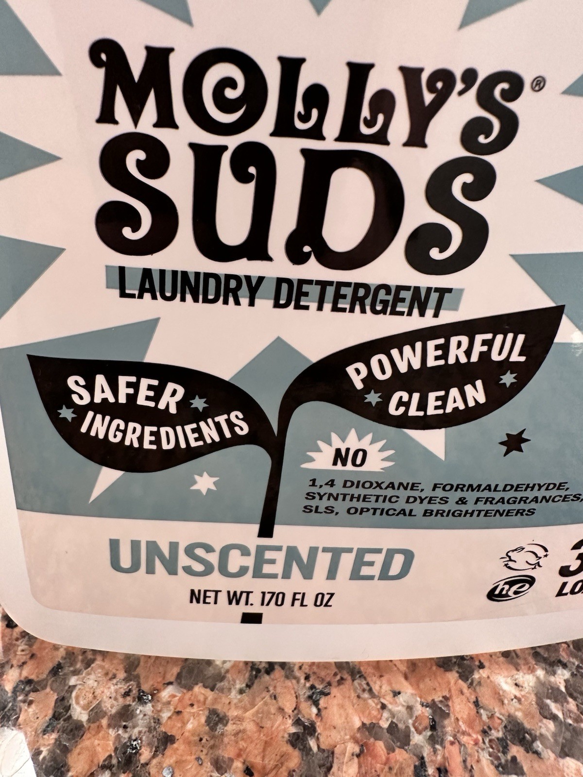 Mollys Suds Liquid Laundry Detergent, Unscented 170 Oz Empty Bottle For Reuse
