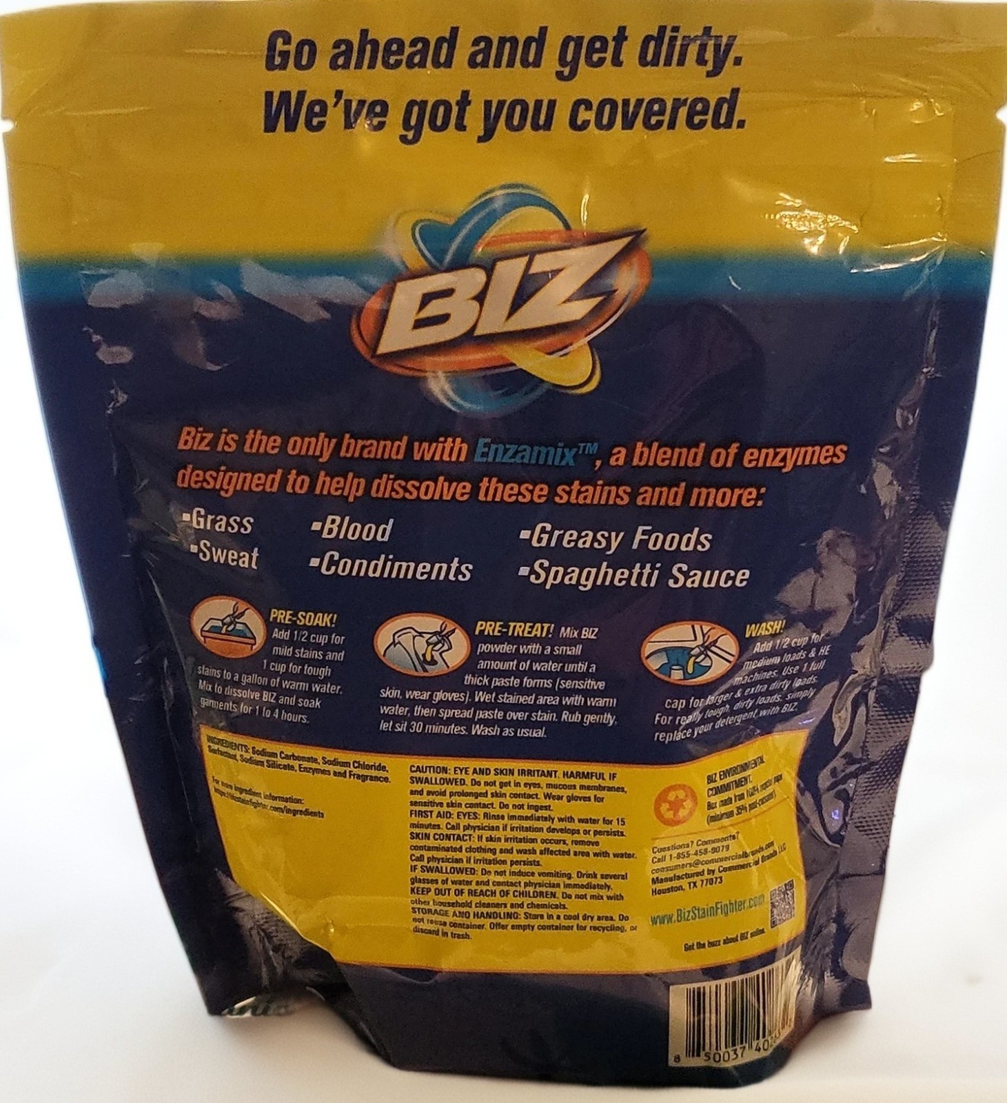BIZ Laundry Detergent Powder 3-Pack 16oz Bags | Stain Blasters | Deep Clean