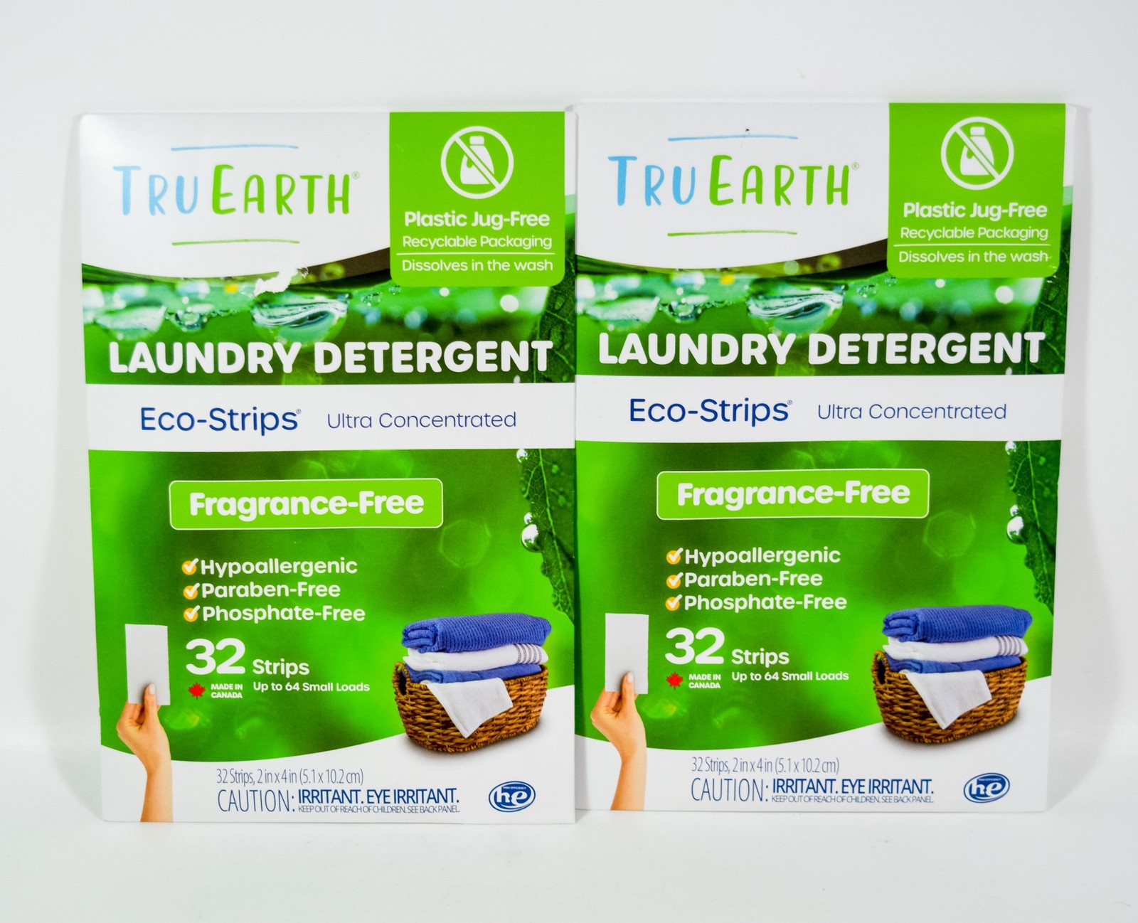 2 Tru Earth Eco-Strips Concentrated Laundry Detergent FRAGRANCE FREE = 64 loads