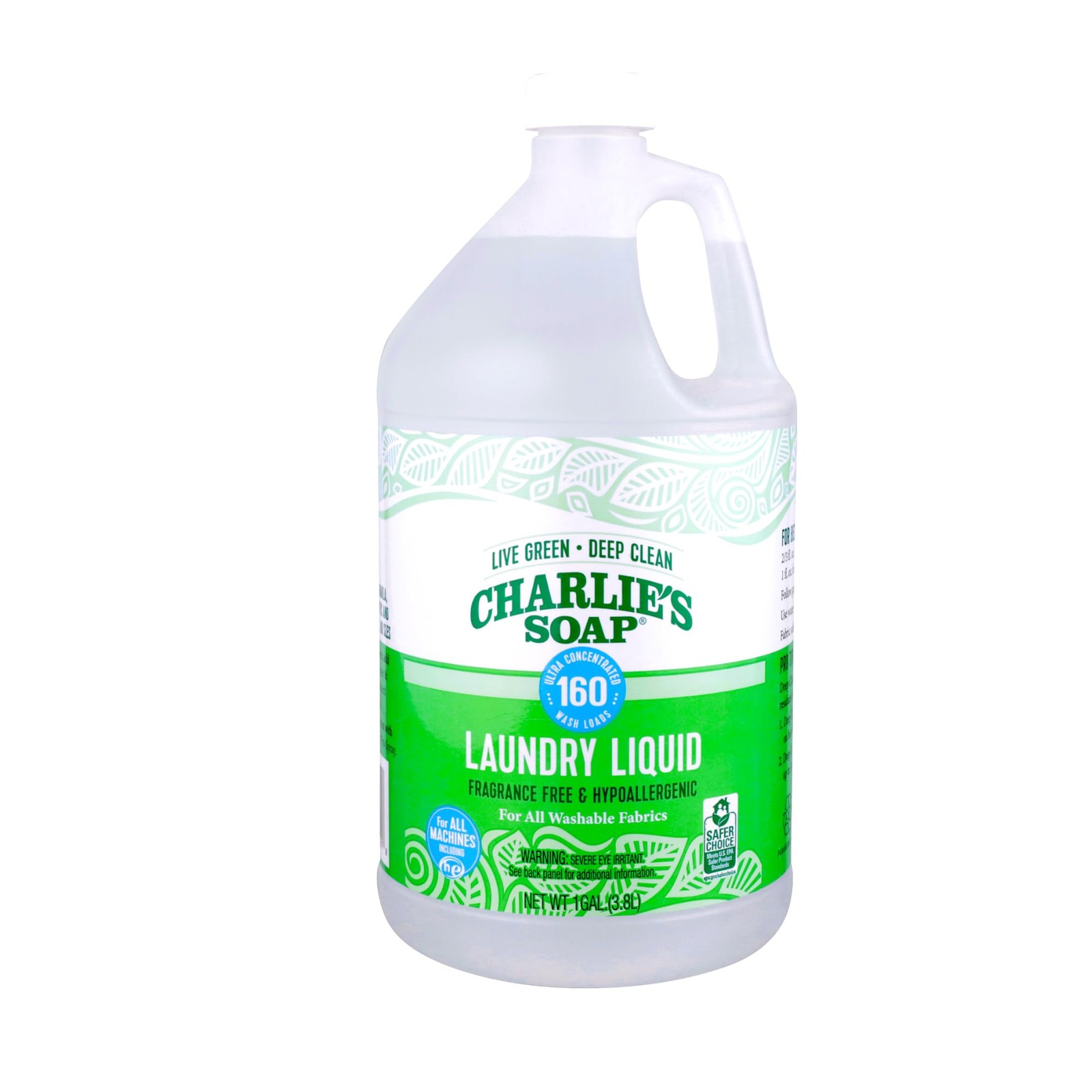Charlie’s Soap – Fragrance-Free Laundry Liquid detergent – 160 Loads (128 oz,…