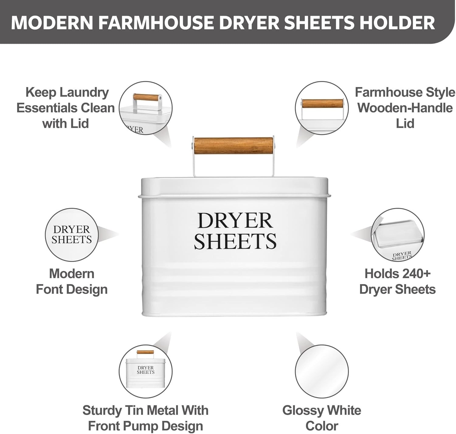 Sleek Modern Farmhouse Dryer Sheets Holder – Quality Metal, 240 Sheets Capacity