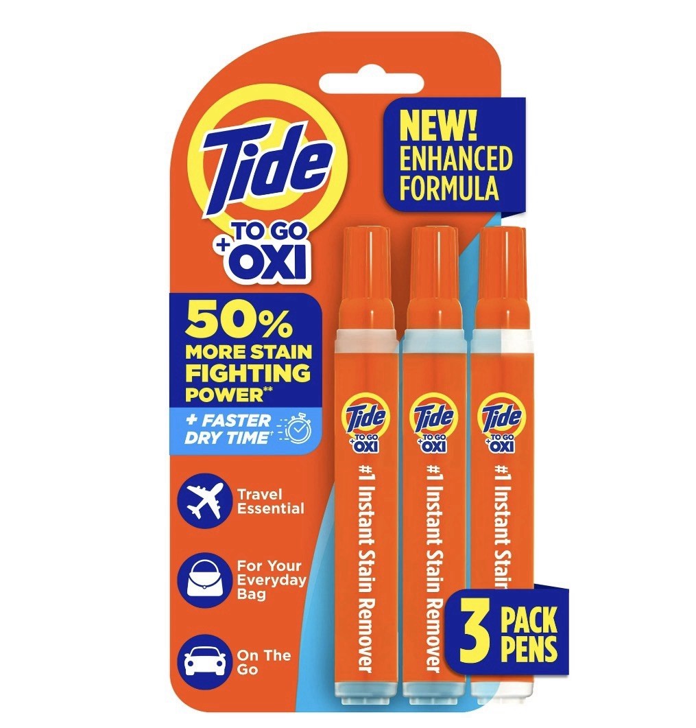 Tide To Go + OXI Instant Stain Remover Pen & Spot Cleaner, Travel Size, 3 Sticks