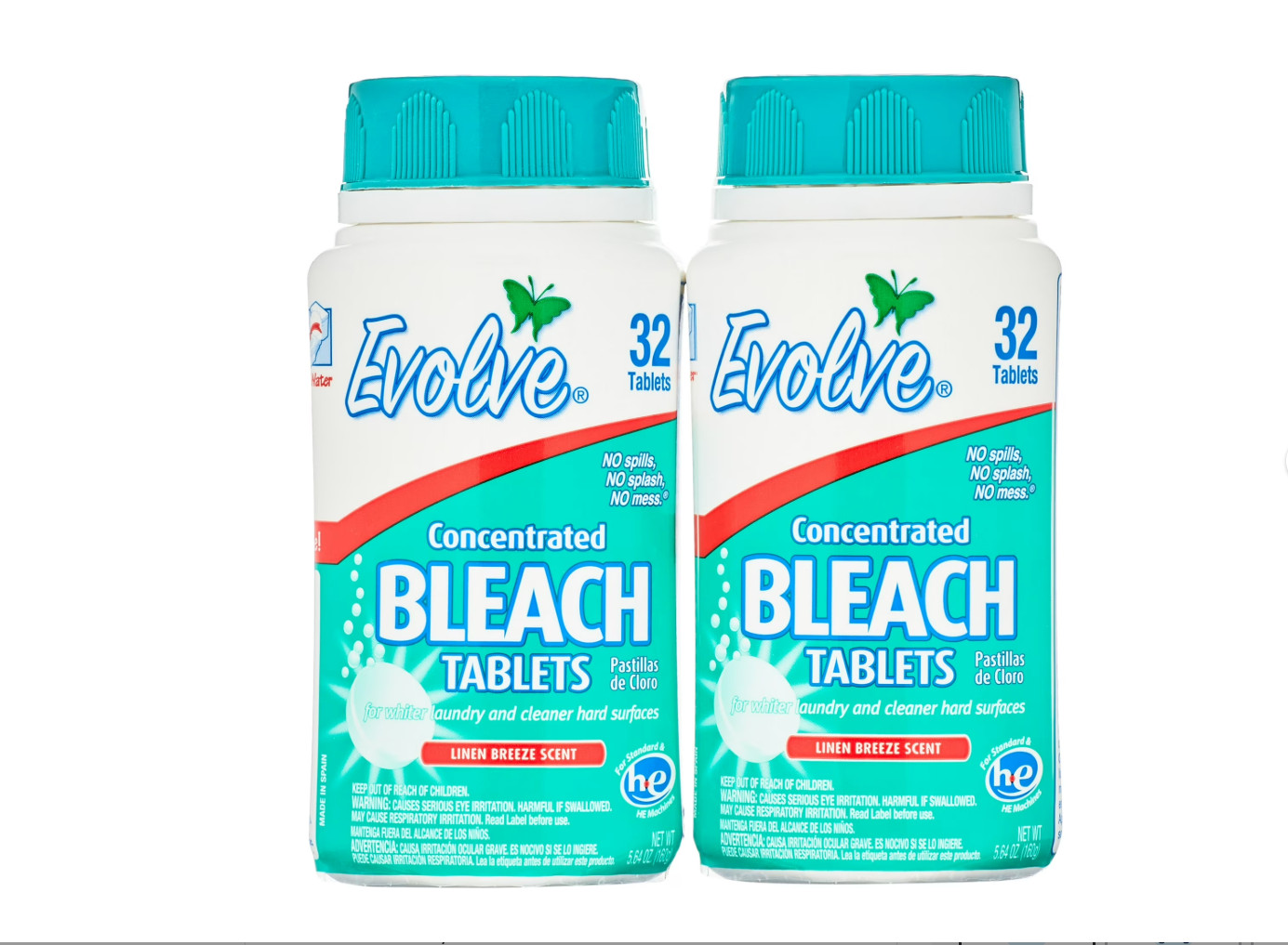 Evolve Concentrated Bleach Tablets, Linen Breeze Scent, 64 Count (32-Count x 2-P
