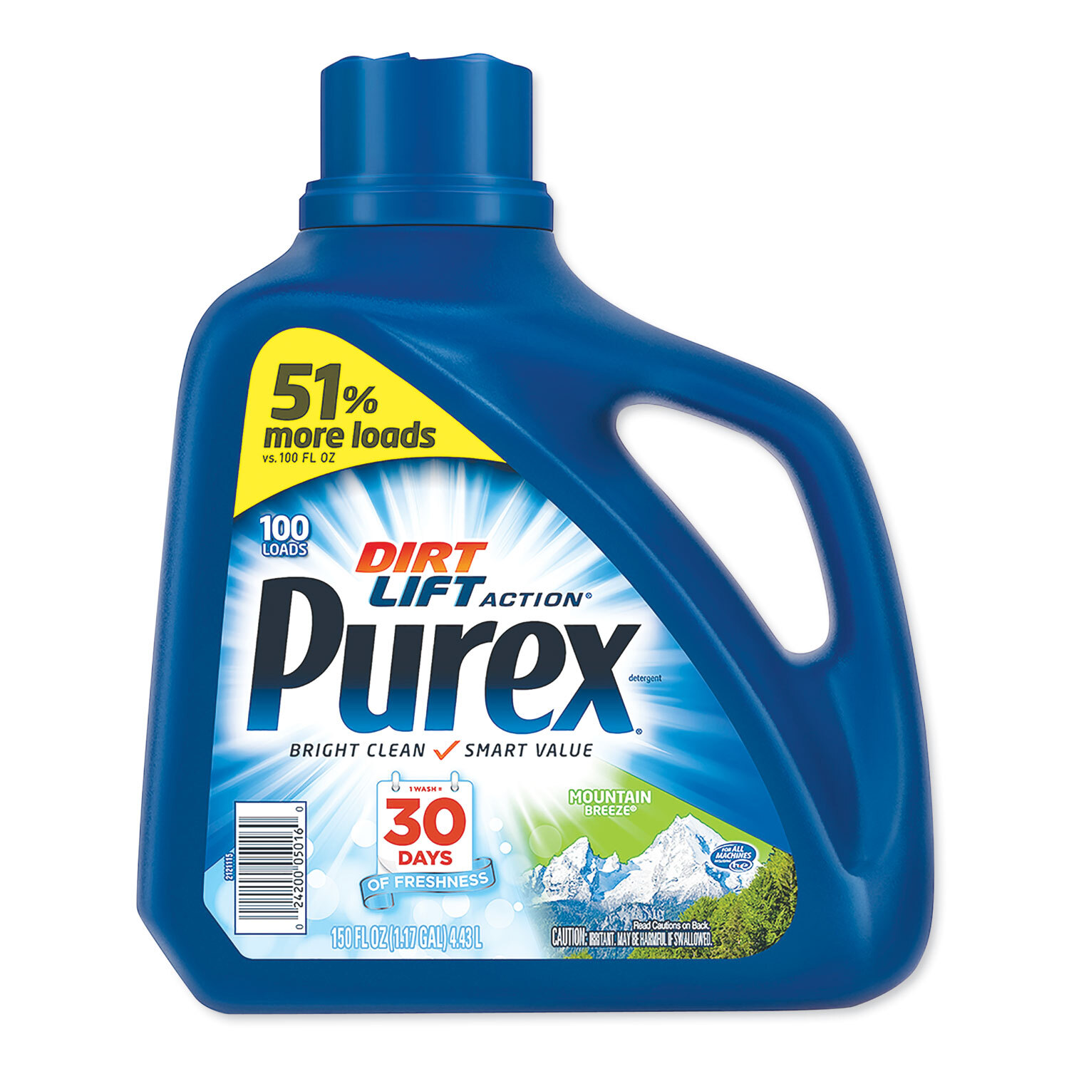 Purex Liquid Laundry Detergent, Mountain Breeze, 150 oz Bottle, 4/Carton