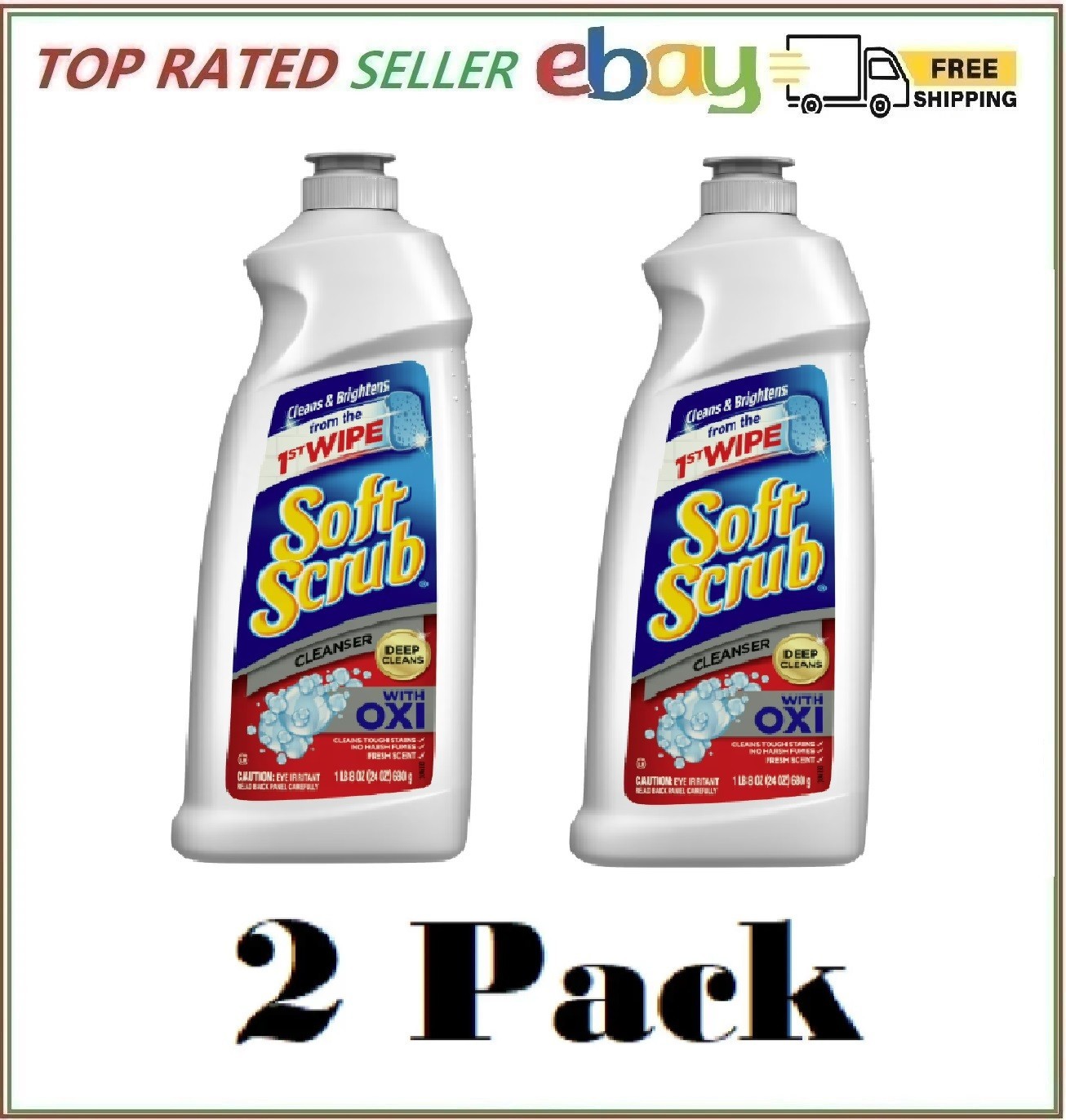 (2 Pack) Soft Scrub Multi-Purpose Cleanser with OXI, Surface Cleaner, 24 Ounce
