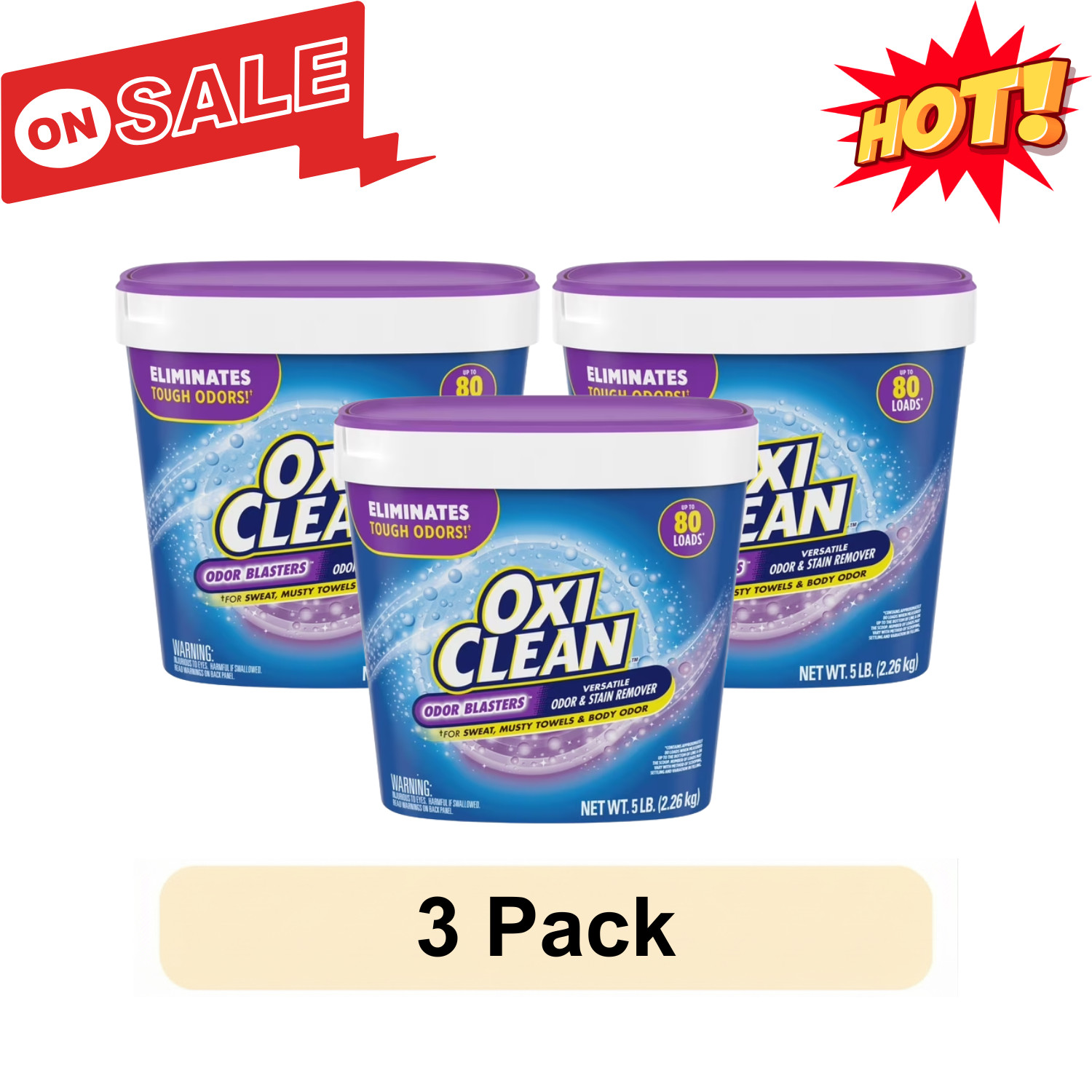 3 Pack OxiClean Odor Blasters Versatile Laundry Stain Remover Powder 5 lb