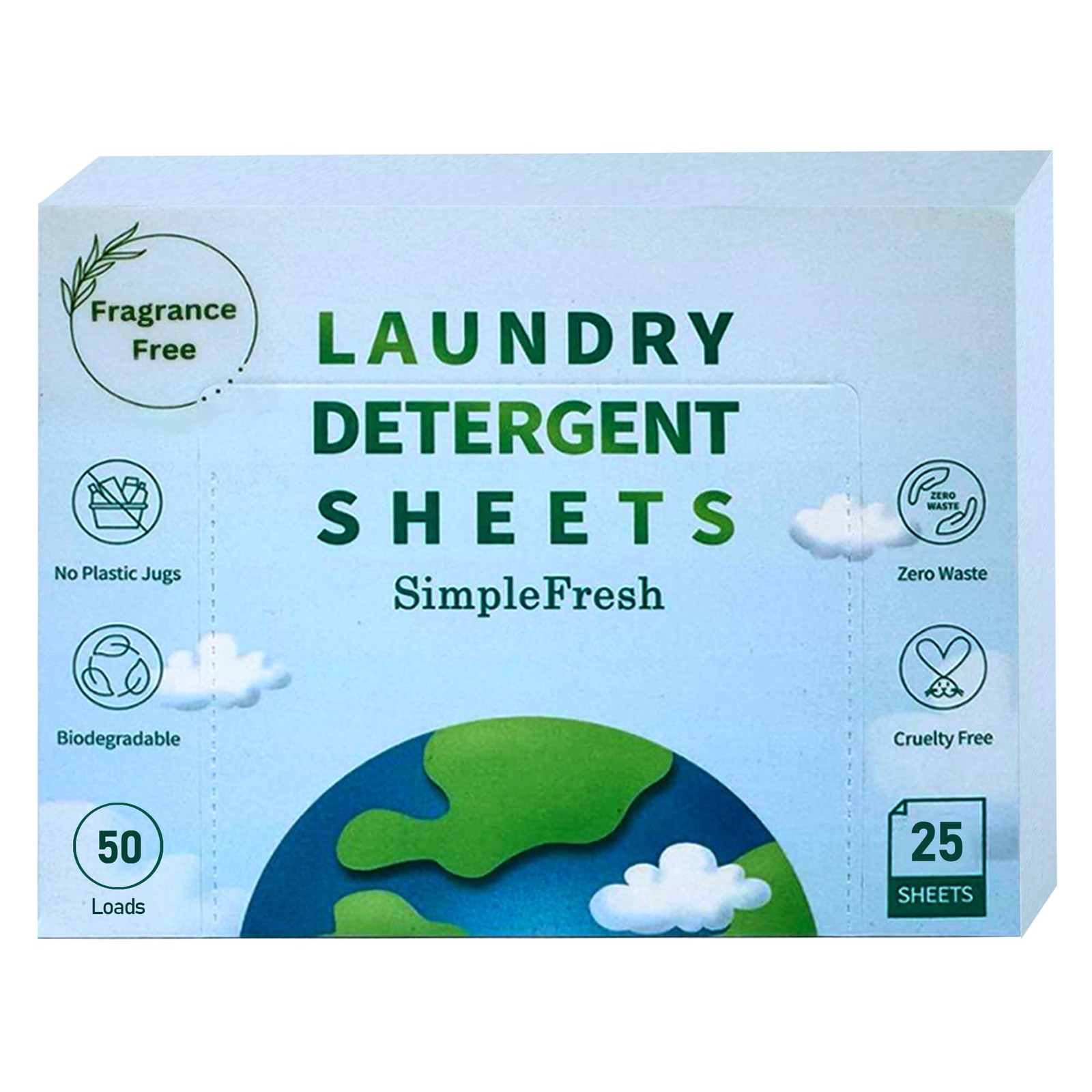Simple Fresh Laundry Detergent Sheets Fragrance Free 50 Loads Pack of 25