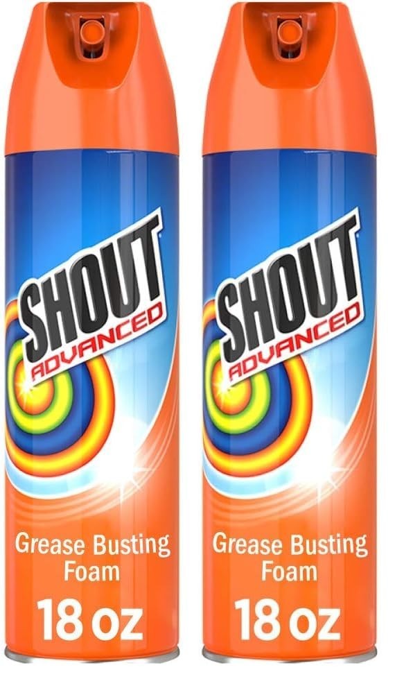 2 Shout Advanced Foaming Grease and Oil Stain Remover for Clothes, 18 oz, Red