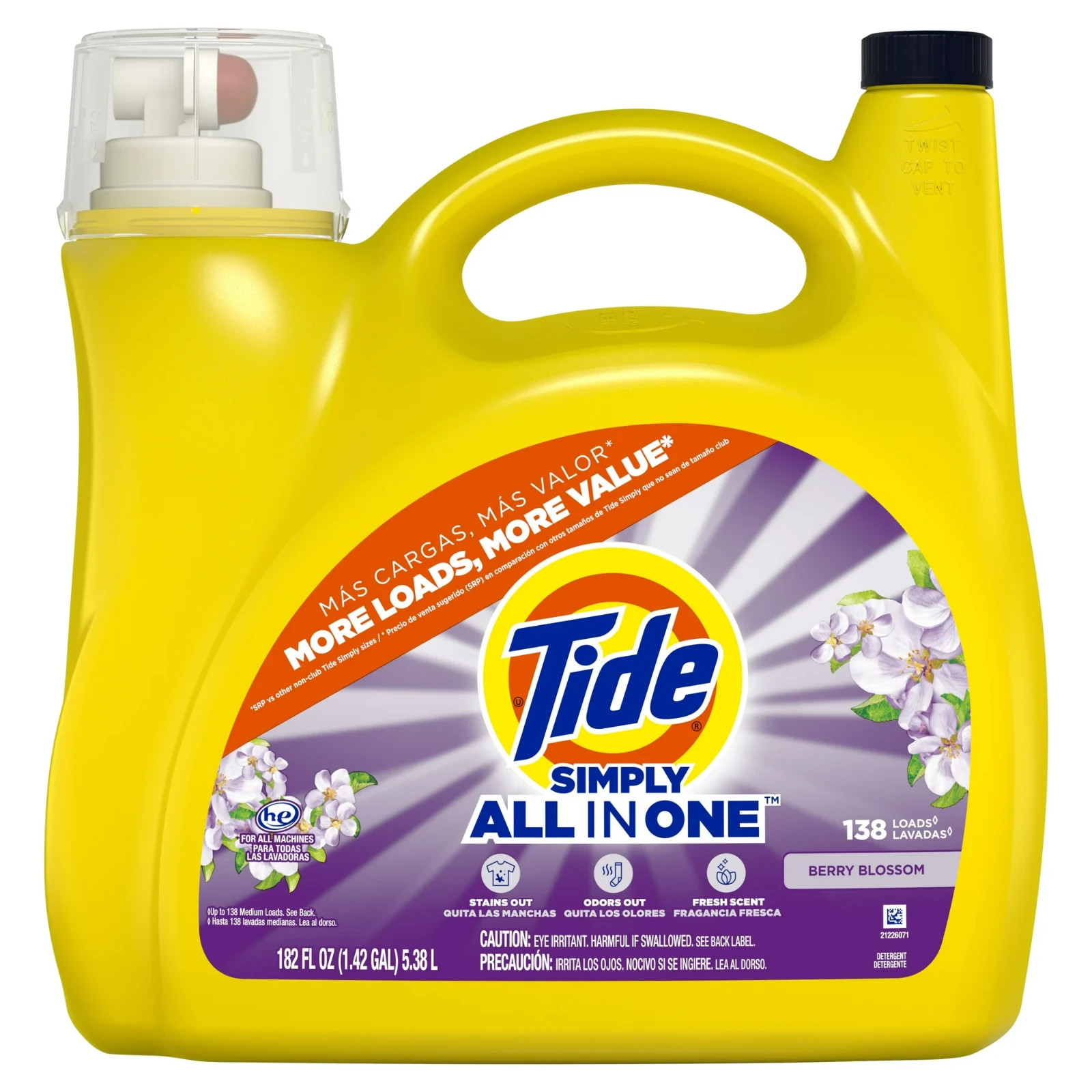 3 Pack Tide Simply All-in-One Liquid Laundry Detergent, Berry Blossom, 182 fl oz