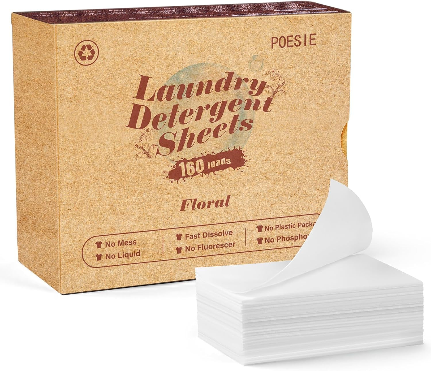 Laundry Detergent Sheets Fresh Scent 160 Count Hypoallergenic Non Plastic