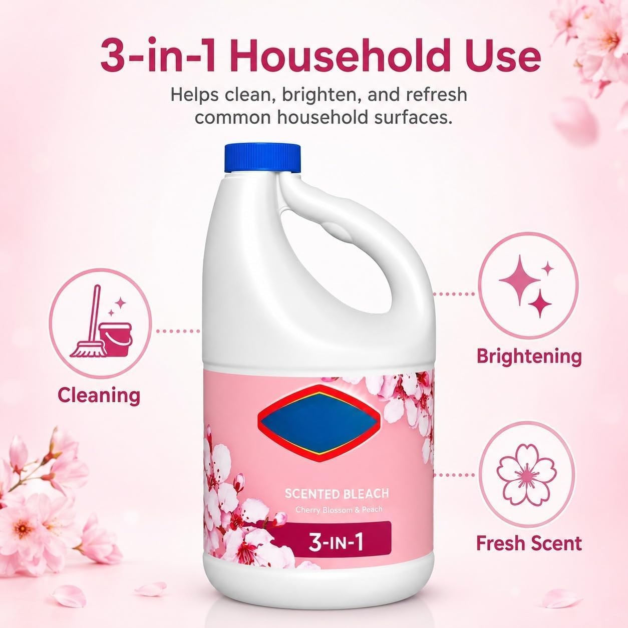 Cherry Blossom and Peach Scented Laundry Whitening Bleach 81 Fl Oz Stain Remover