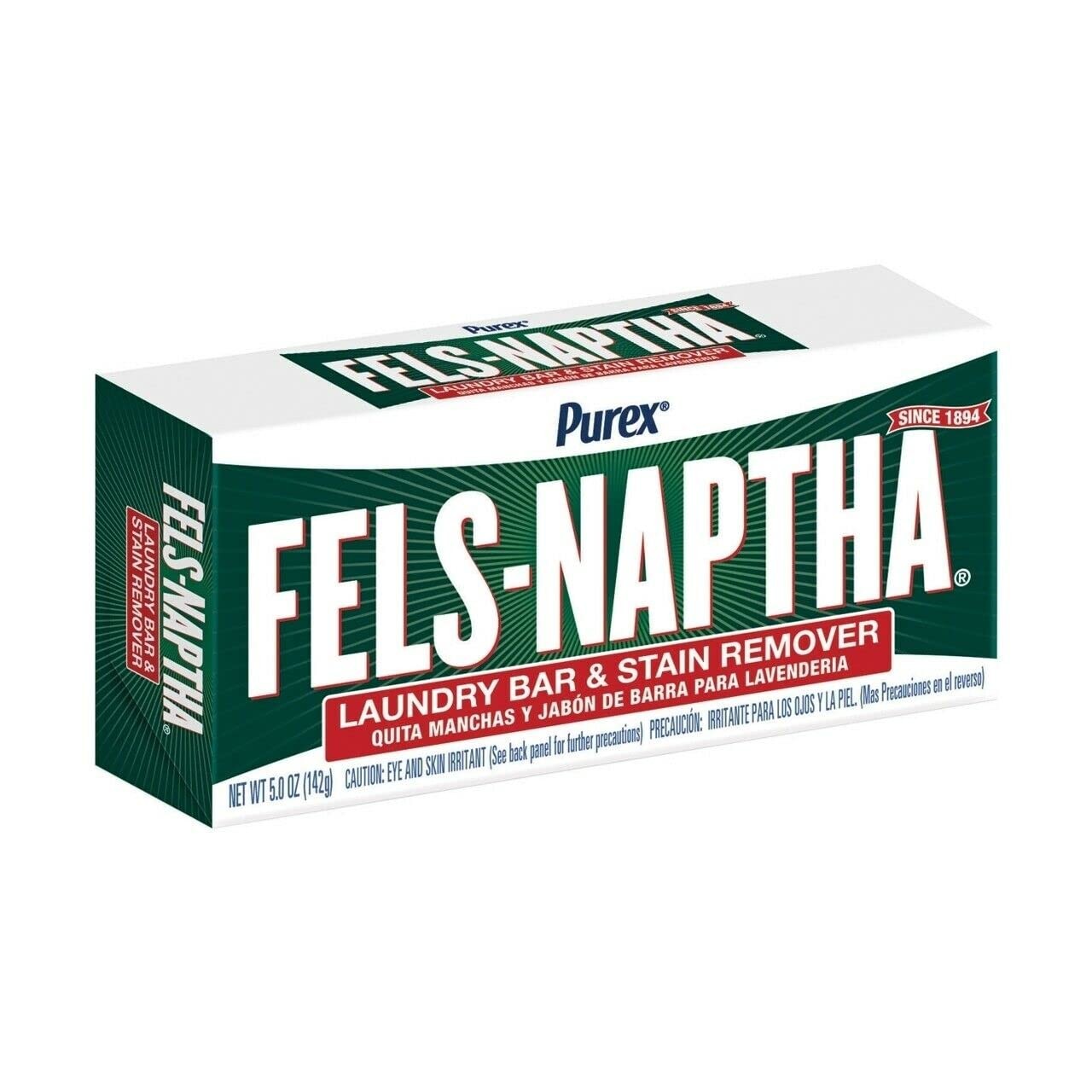 Fels Naptha Laundry Soap Bar & Stain Remover – 5 Ounce (Pack of 2), White
