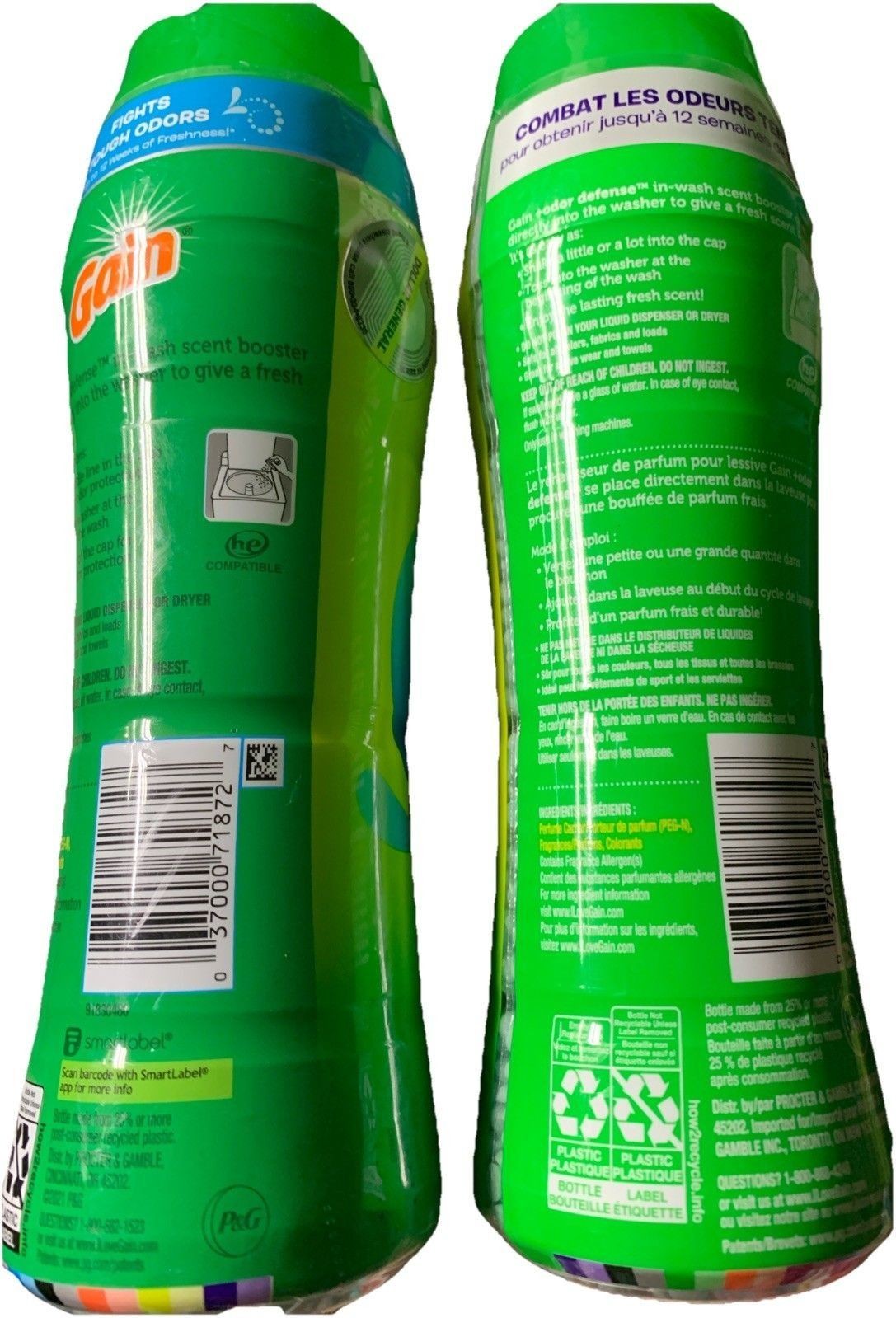 Lot Of 2 Gain + Odor Defense In Wash Scent Booster Super Fresh Blast 10 Oz Each