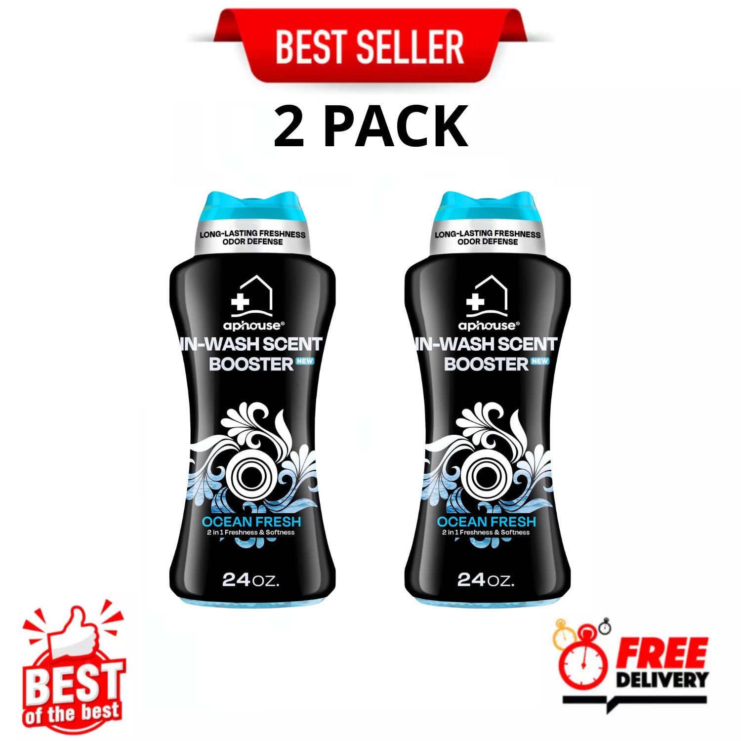 Laundry Scent Booster Beads Ocean Fresh 24oz Odor Eliminator, 2 Pack