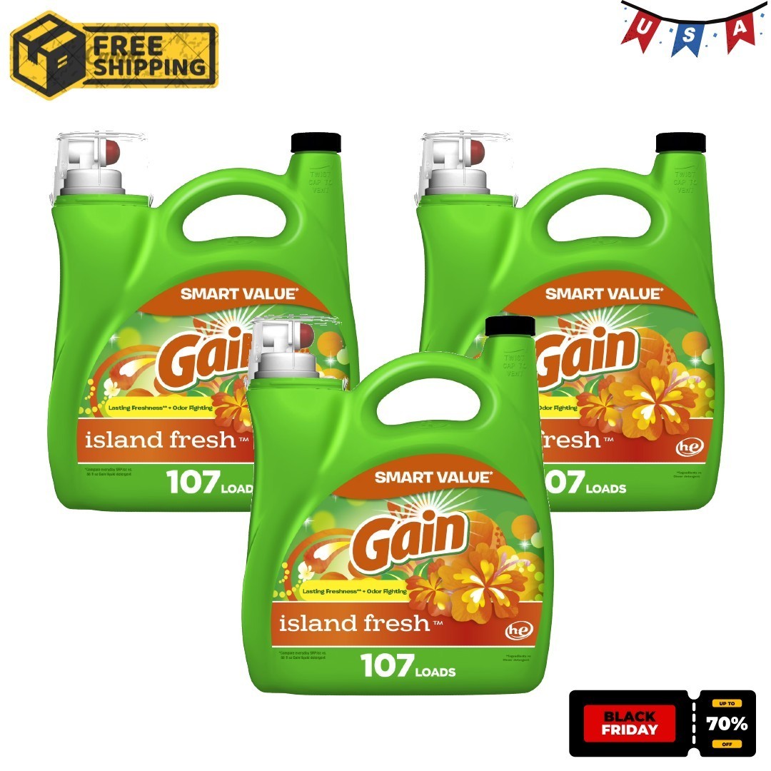 3P Gain Liquid Laundry Detergent, Island Fresh Scent, 154 fl oz, 107 Loads