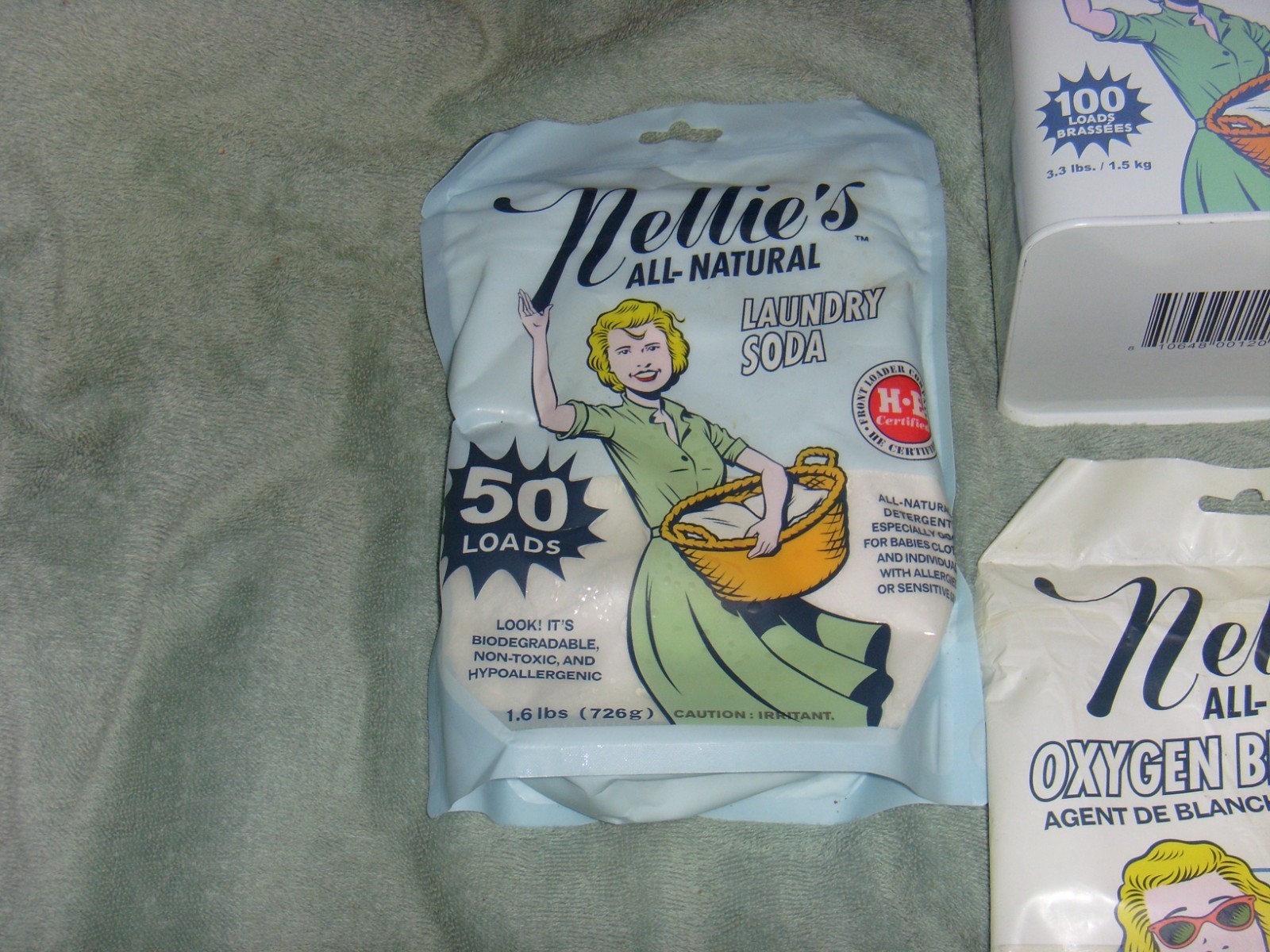 Nellie’s Laundry Soda Lot w/ 100-Load Tin + 2×50 Refills & Oxygen Brightener NEW