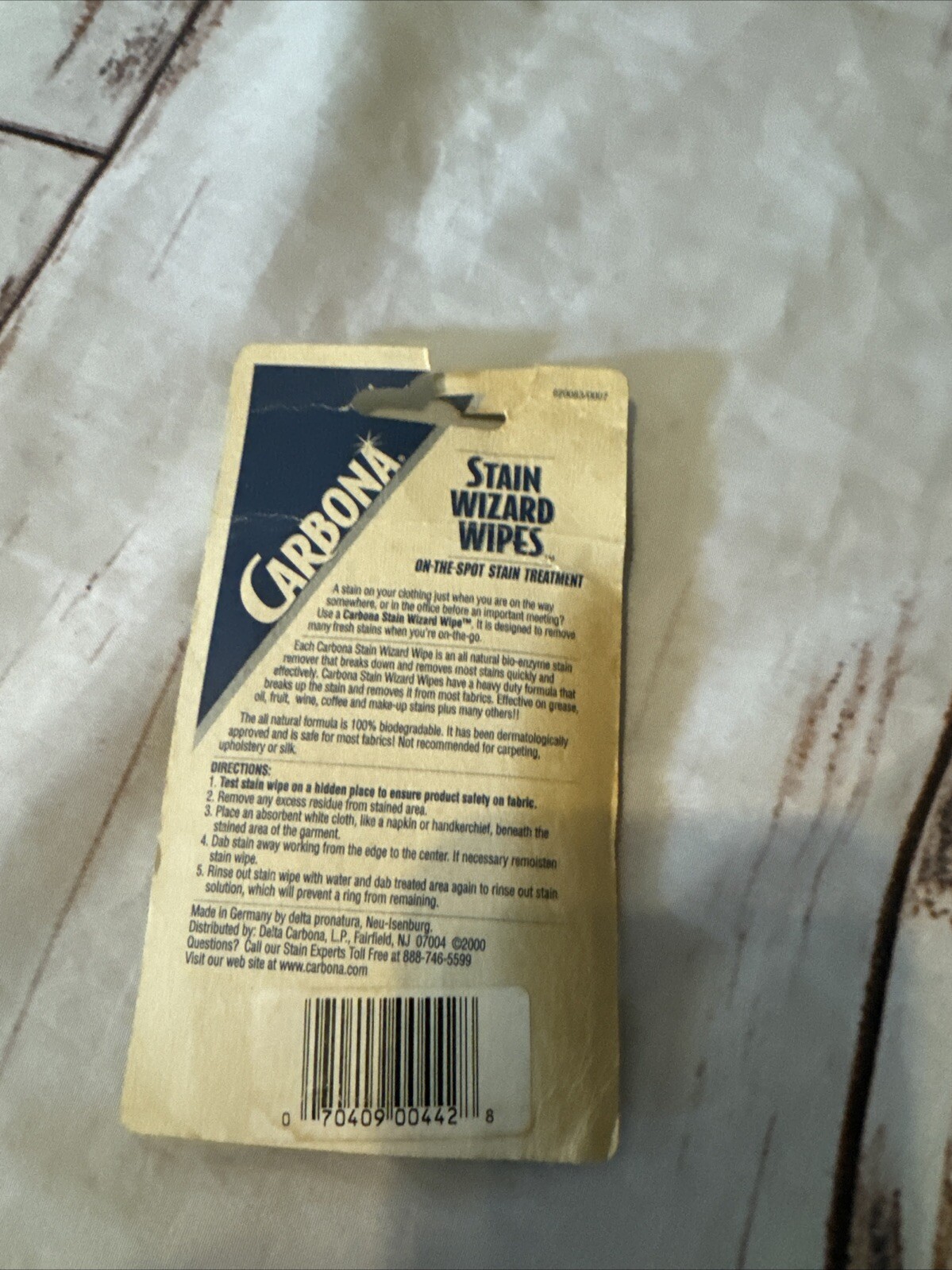 Carbona STAIN WIZARD All-Natural Fabric-Safe CLOTHING STAIN TREATMENT WIPES New
