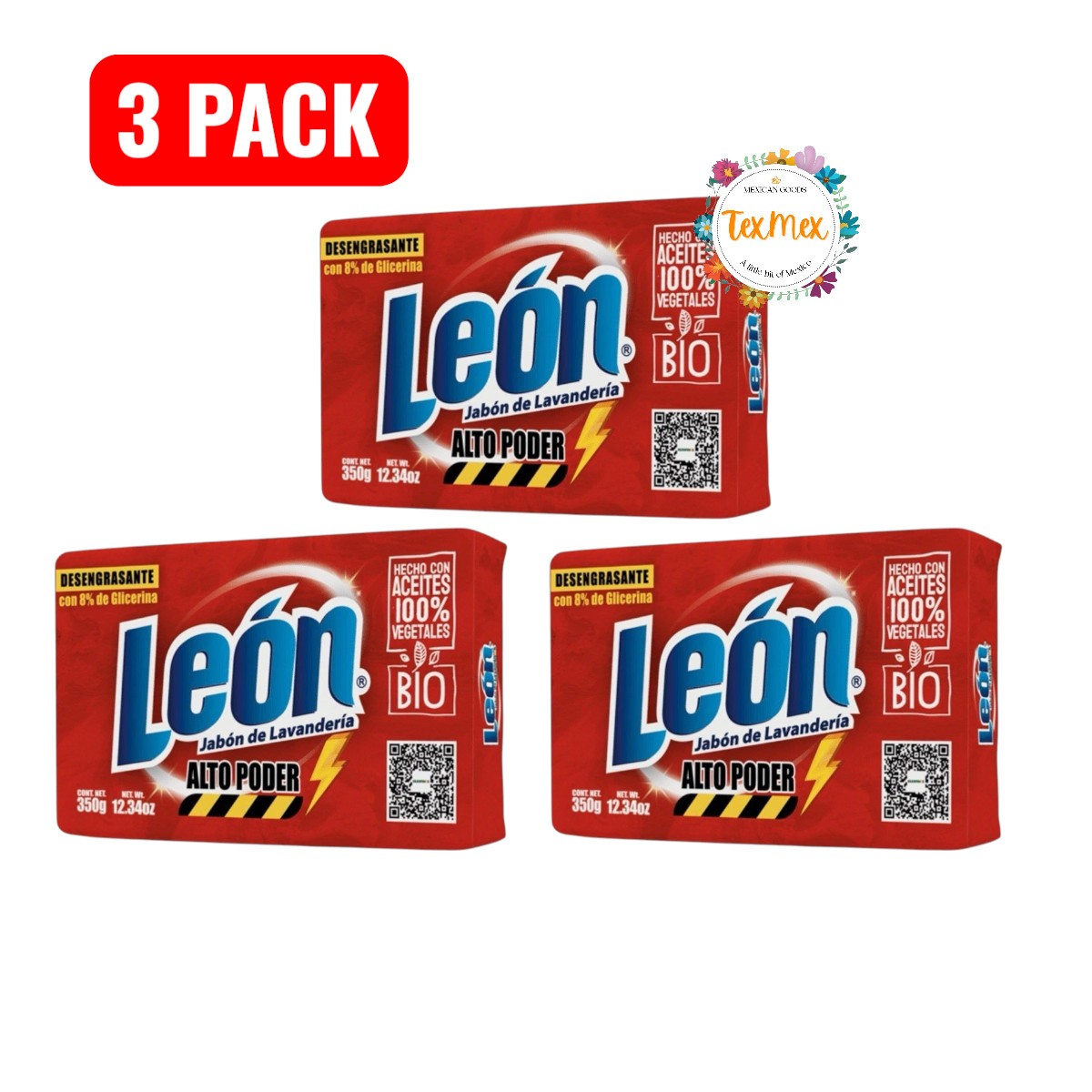 3 PACK LEON HEAVY DUTY DEGREASER LAUNDRY SOAP BAR, 350g SUPER POWERFUL
