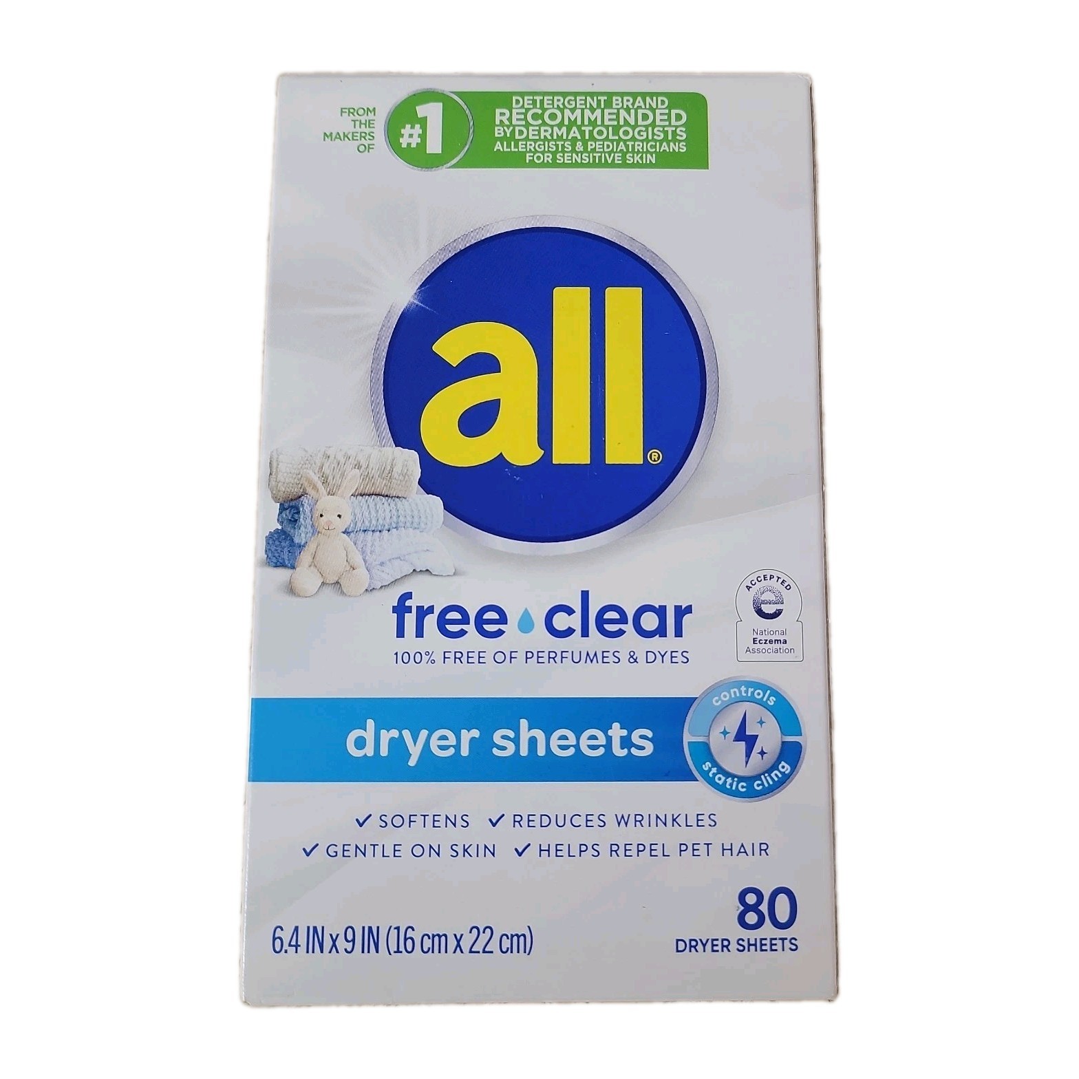 all Free Clear Dryer Sheets 80 Count – Sensitive Skin – Perfume & Dye Free