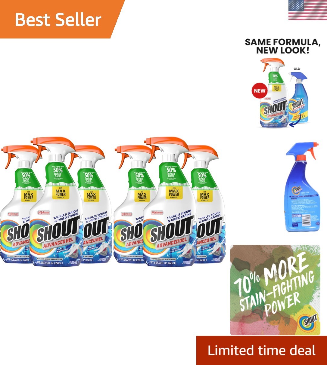 Powerful Shout Laundry Stain Remover Gel 22oz Spray – Heavy Duty Stain Solution