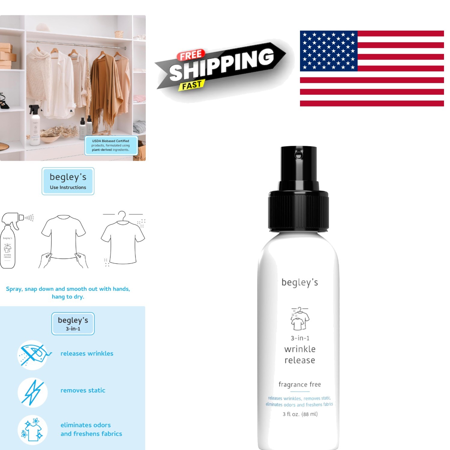 Travel Size Fabric Refresher Spray 3 Ounces Odor Eliminator Quick Fix Wrinkle