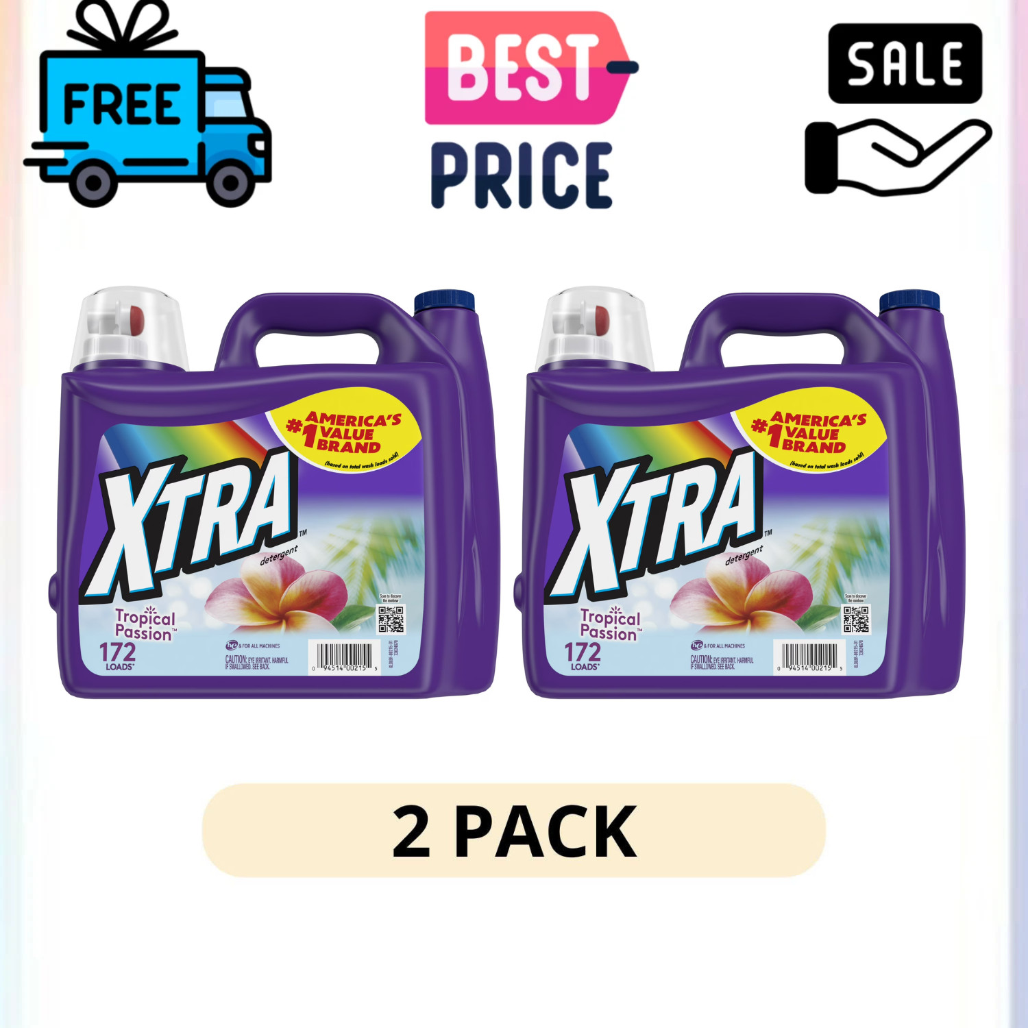 (2 Pack) Xtra Tropical Passion Liquid Laundry Detergent 206.4 fl oz 172 Loads
