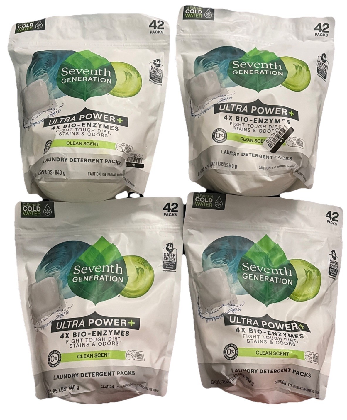 4X Laundry Detergent Packs, Ultra Power +, Clean Scent, 42 Packs, 29.6 oz (840 g
