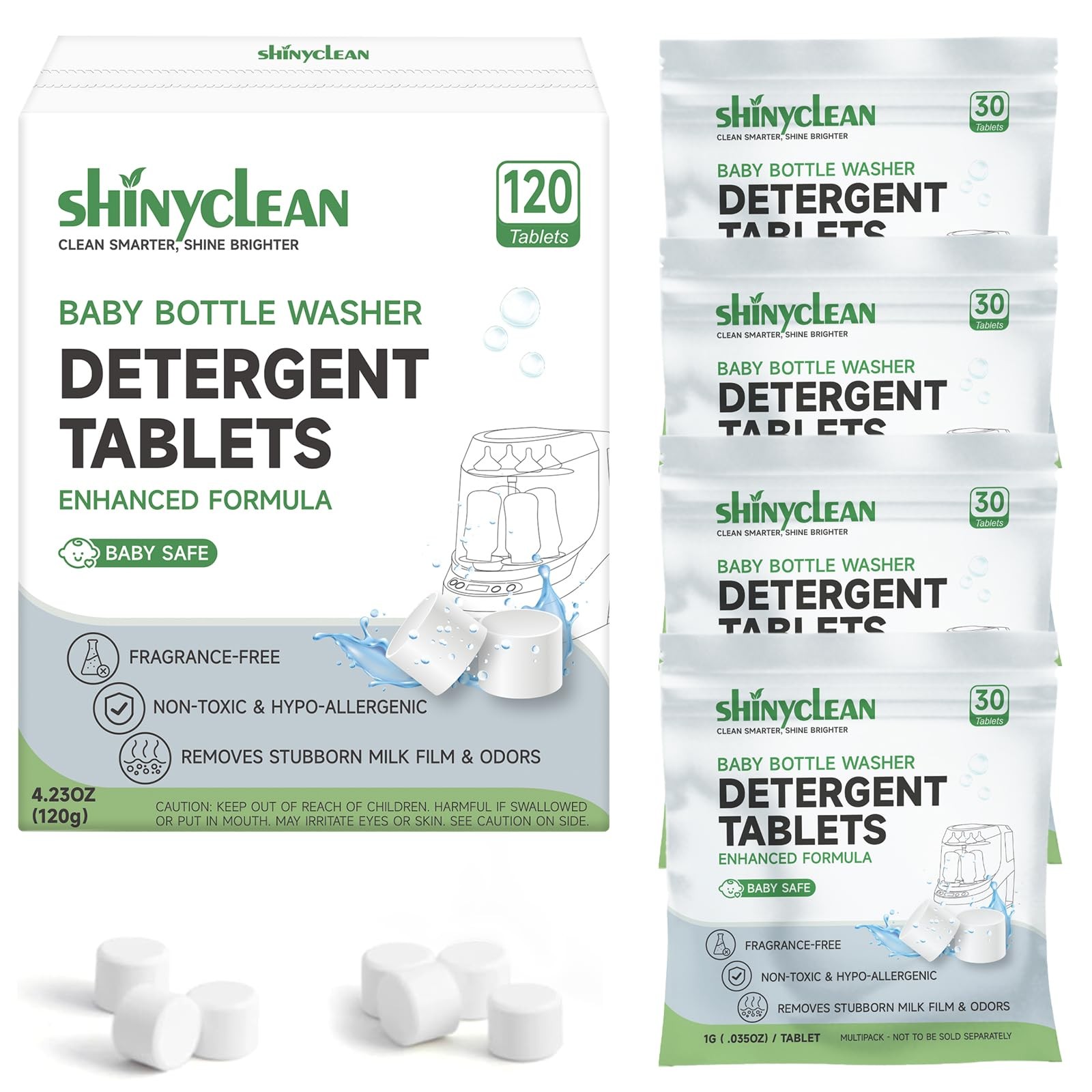 shinyclean Bottle Washer Detergent Tablets, Fits All Machines, 120 count