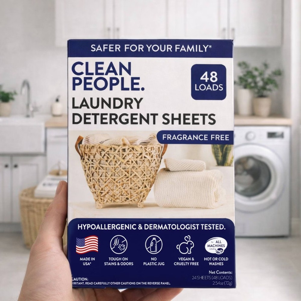 Clean People Laundry Sheets – Fragrance Free, 48 Loads, Hypoallergenic, Vegan