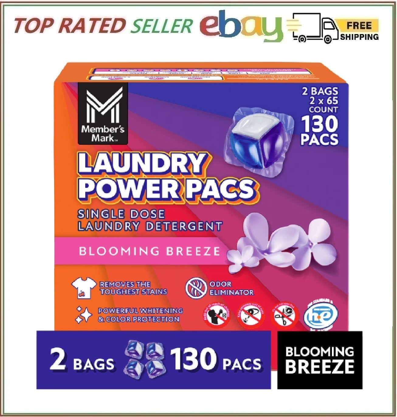 Member’s Mark Laundry Detergent Power Pacs, Blooming Breeze *130 ct
