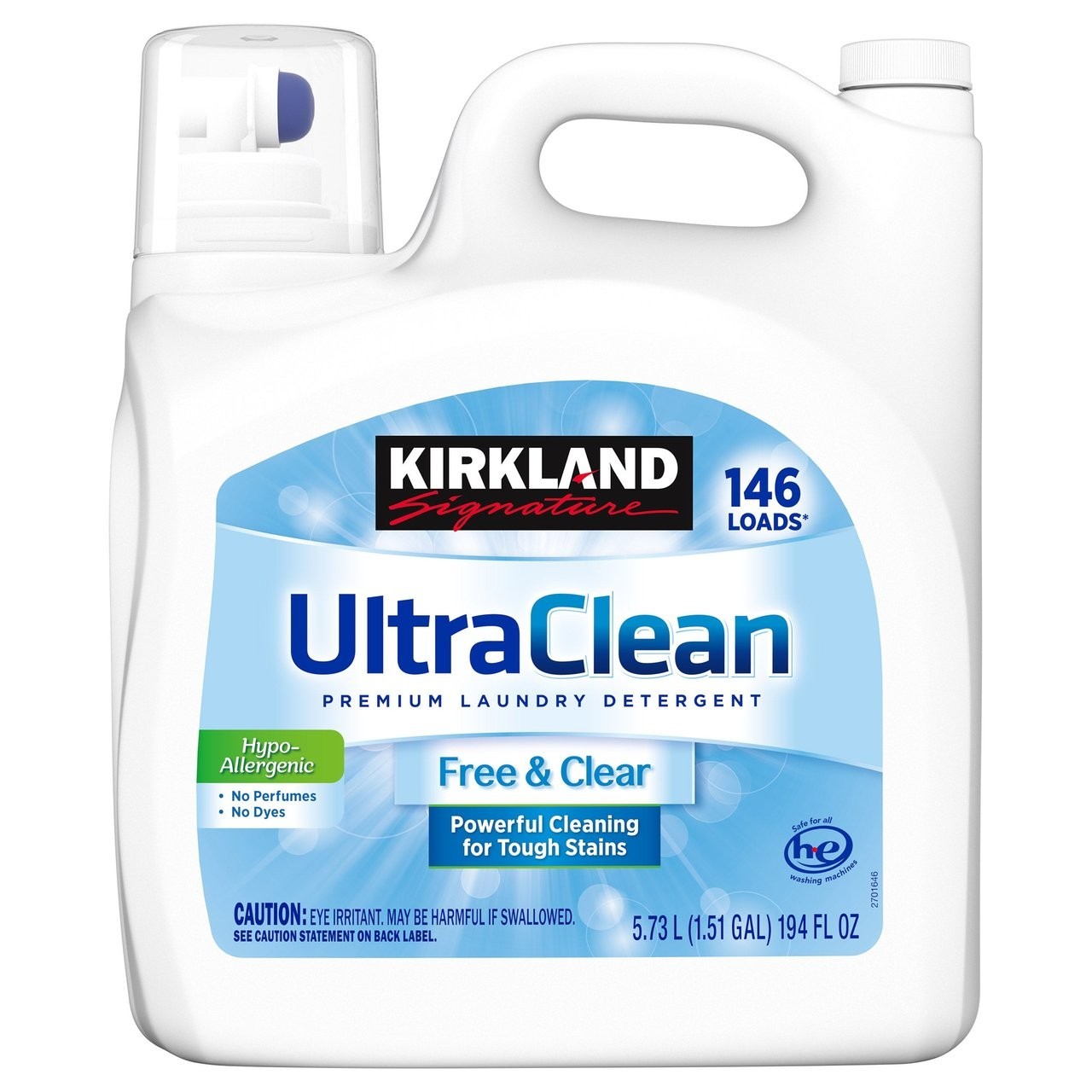 Kirkland Signature Ultra Clean Free & Clear Laundry Detergent 146 Loads 194 oz H