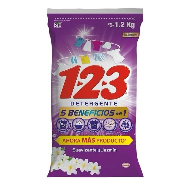 3X Detergente 123 🇲🇽 Powder Laundry Detergent, 1.2Kg, 3 Pack