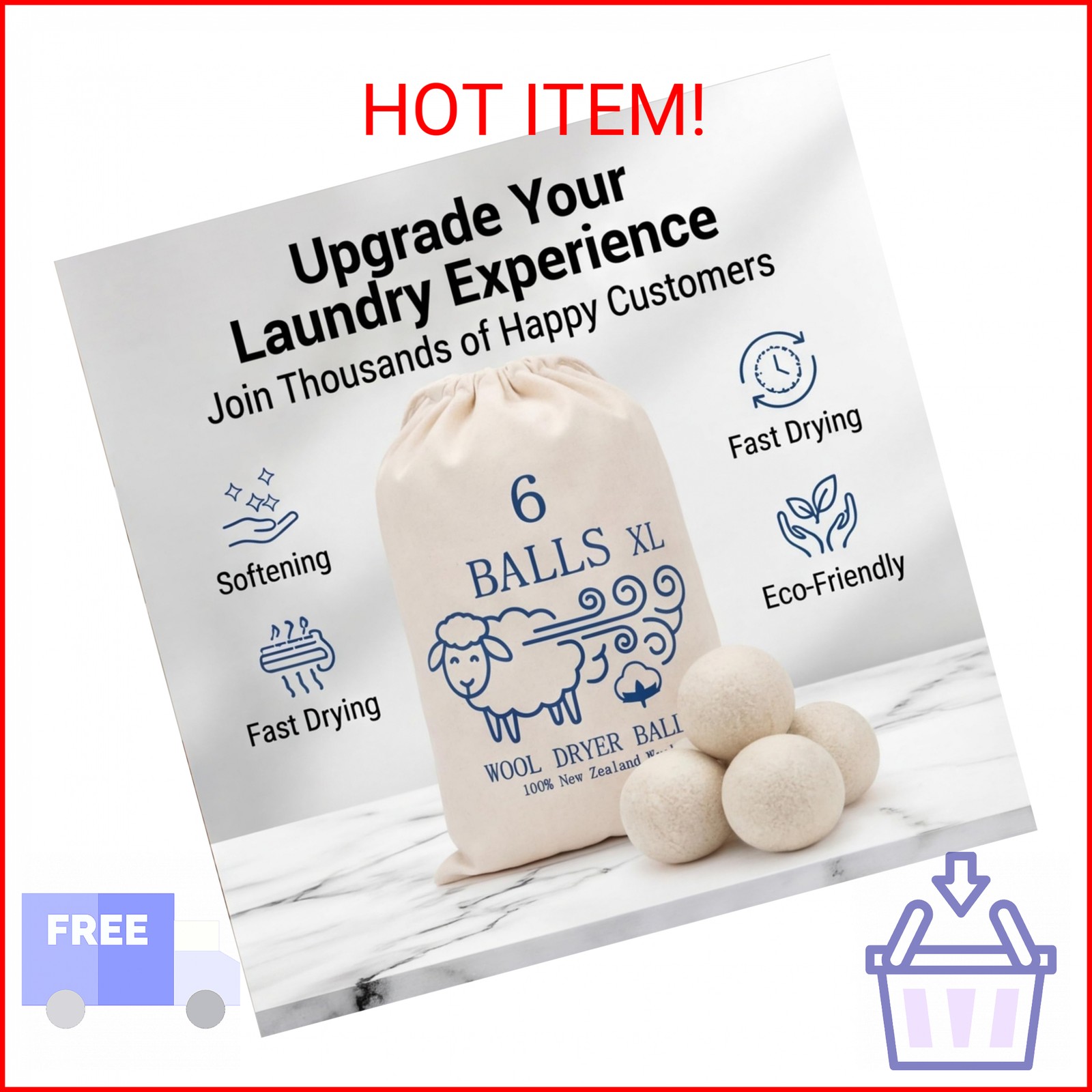 Premium XL Wool Dryer Balls 6 Pack – 100% Organic New Zealand Wool – Reusable Na