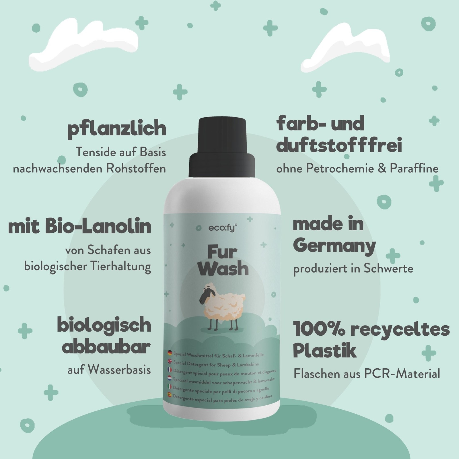 eco:fy fur detergent with lanolin for washable lambskins, sheepskins, wool