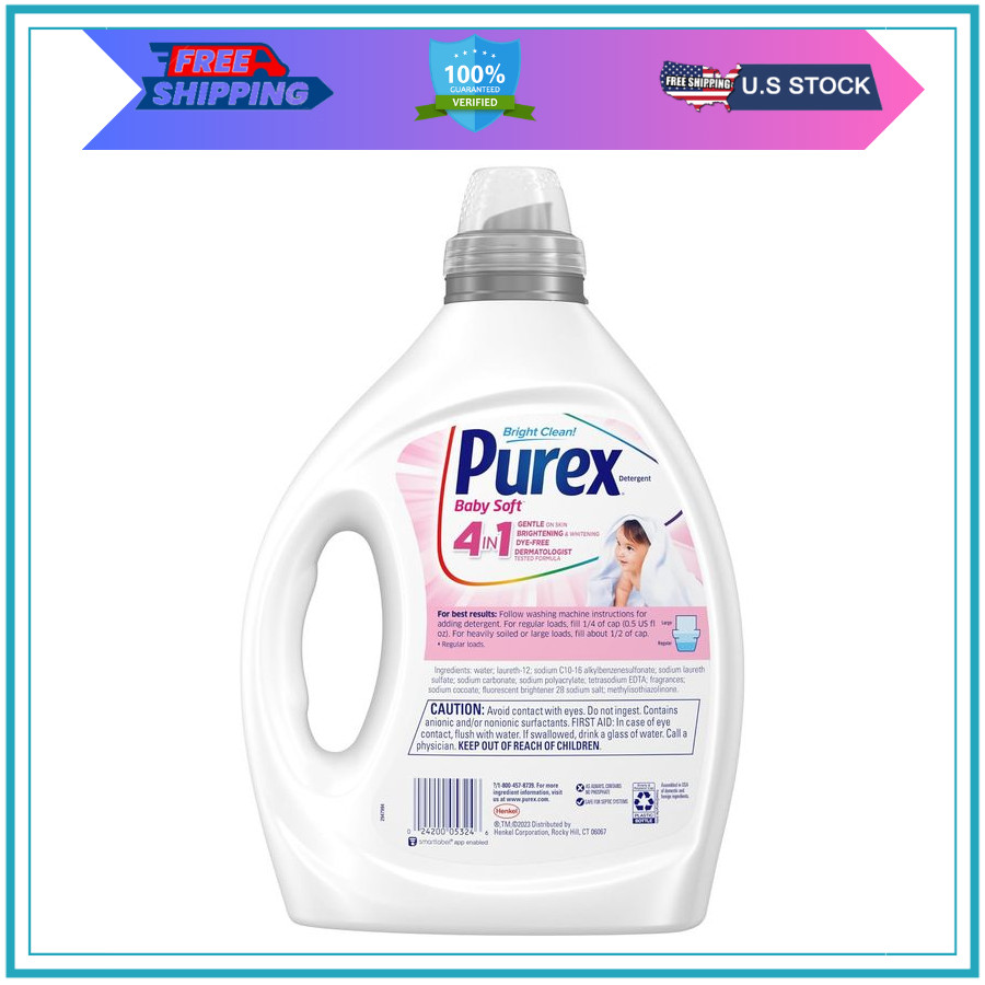 Purex Baby Soft Liquid Laundry Detergent 82.5oz 165 Loads Hypoallergenic