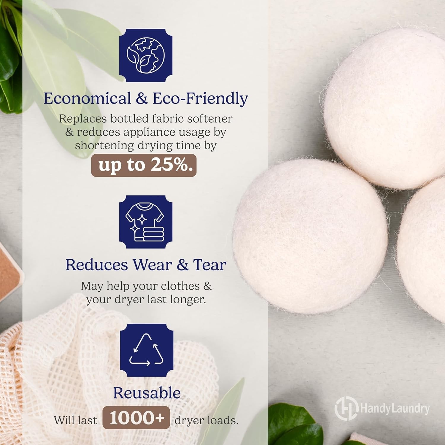 EcoJeannie Wooland Wholesale Bulk Laundry XL 100% Wool Dryer Balls,