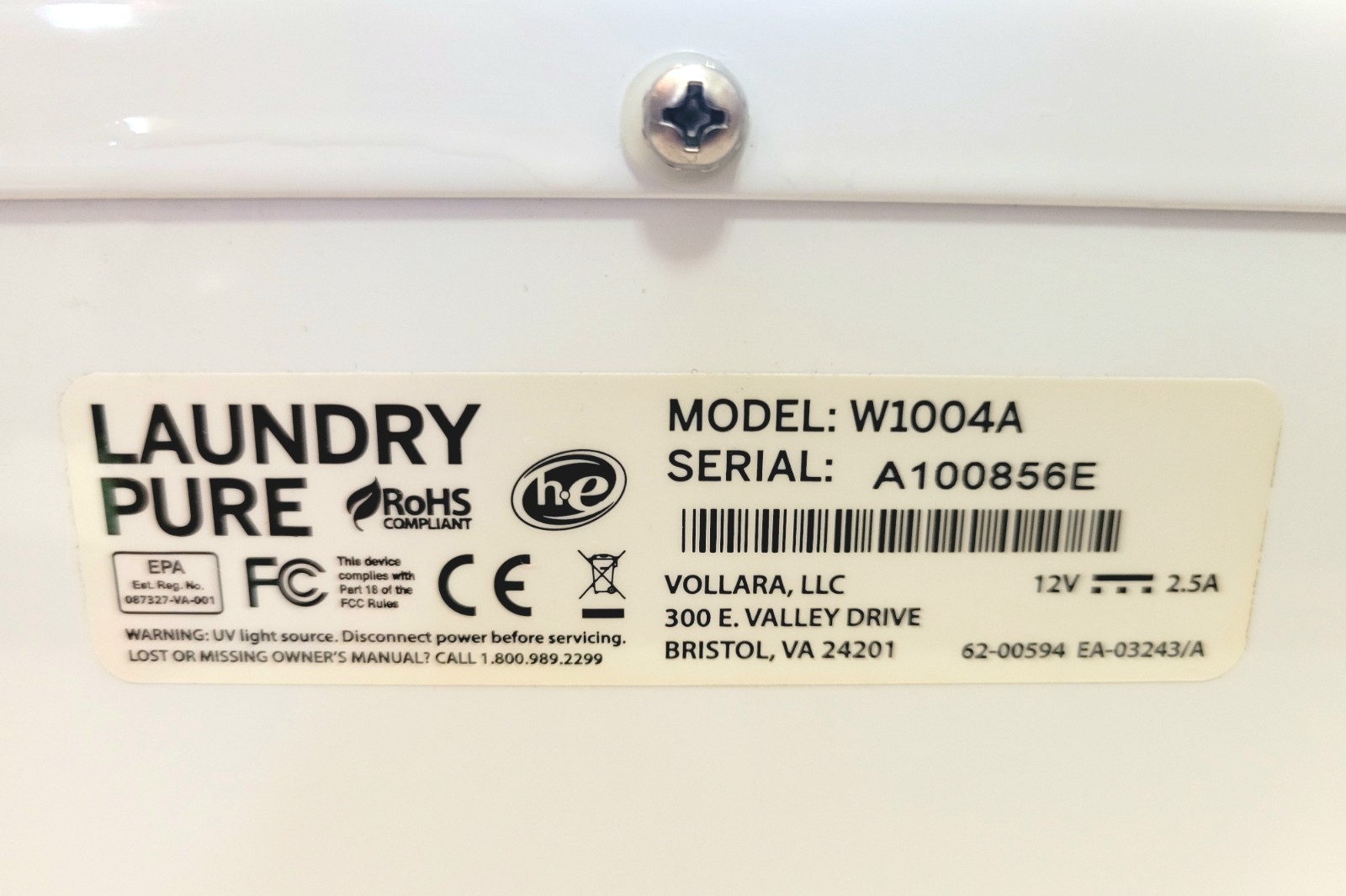 Vollara Laundry Pure W1004A For High Effiency and Standard Washers