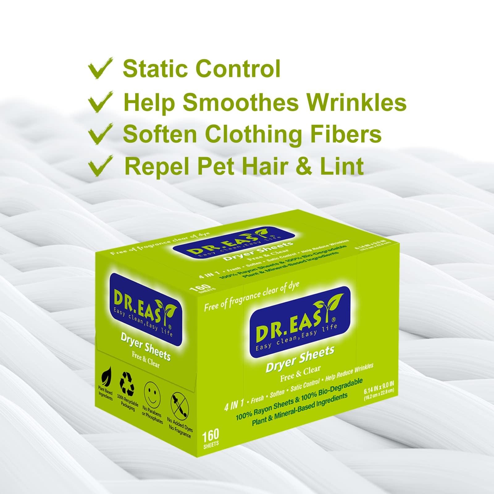 Dr.Easy Dryer Sheets & Clear Plant Based all ingredients for Sensitive Skin 1…