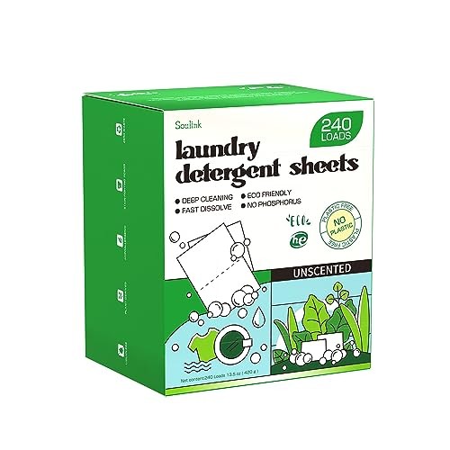 Soulink Laundry Detergent Sheets 240 Loads Unscented Hypoallergenic Eco